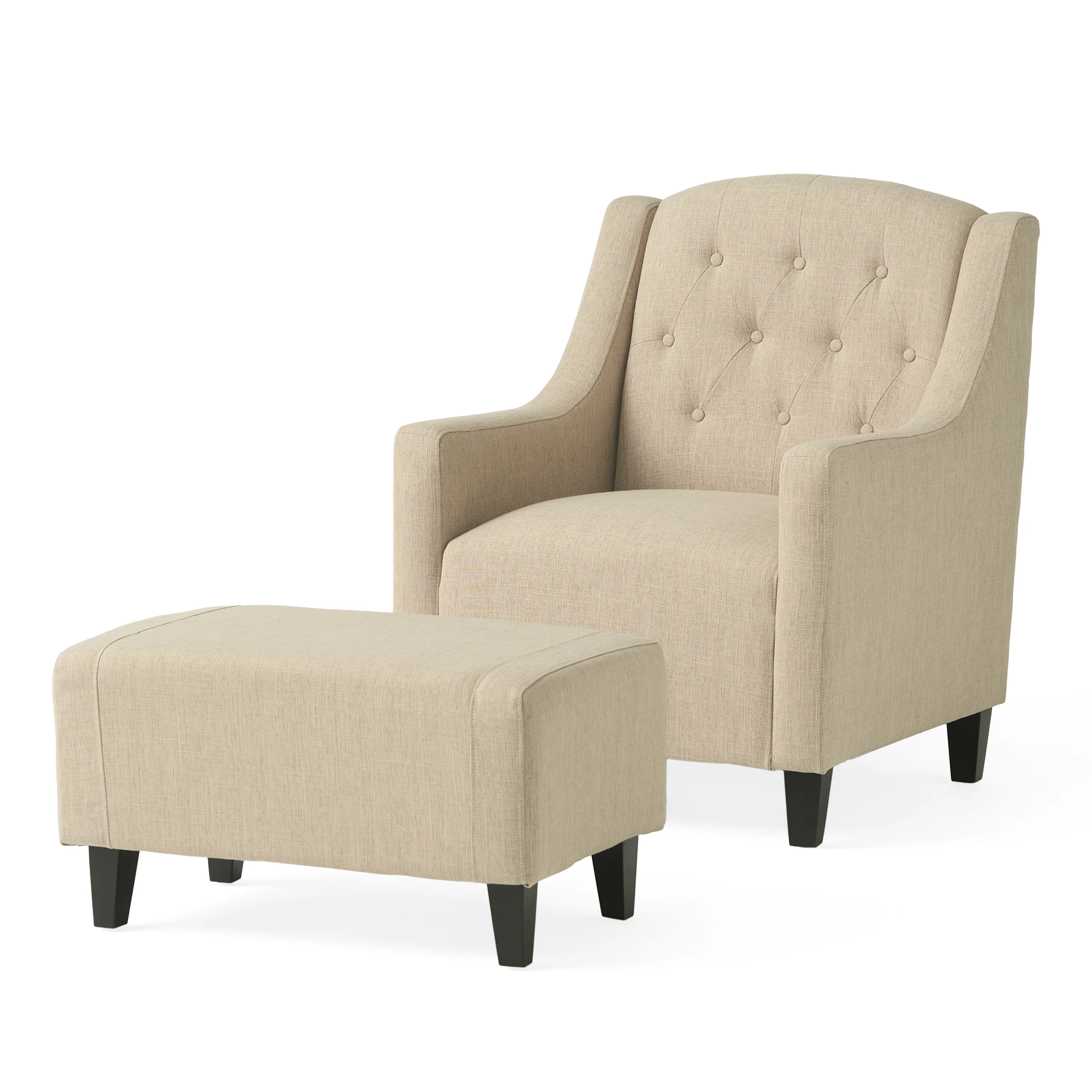 Empierre Tufted Light Beige Fabric Chair and Ottoman - furnishings