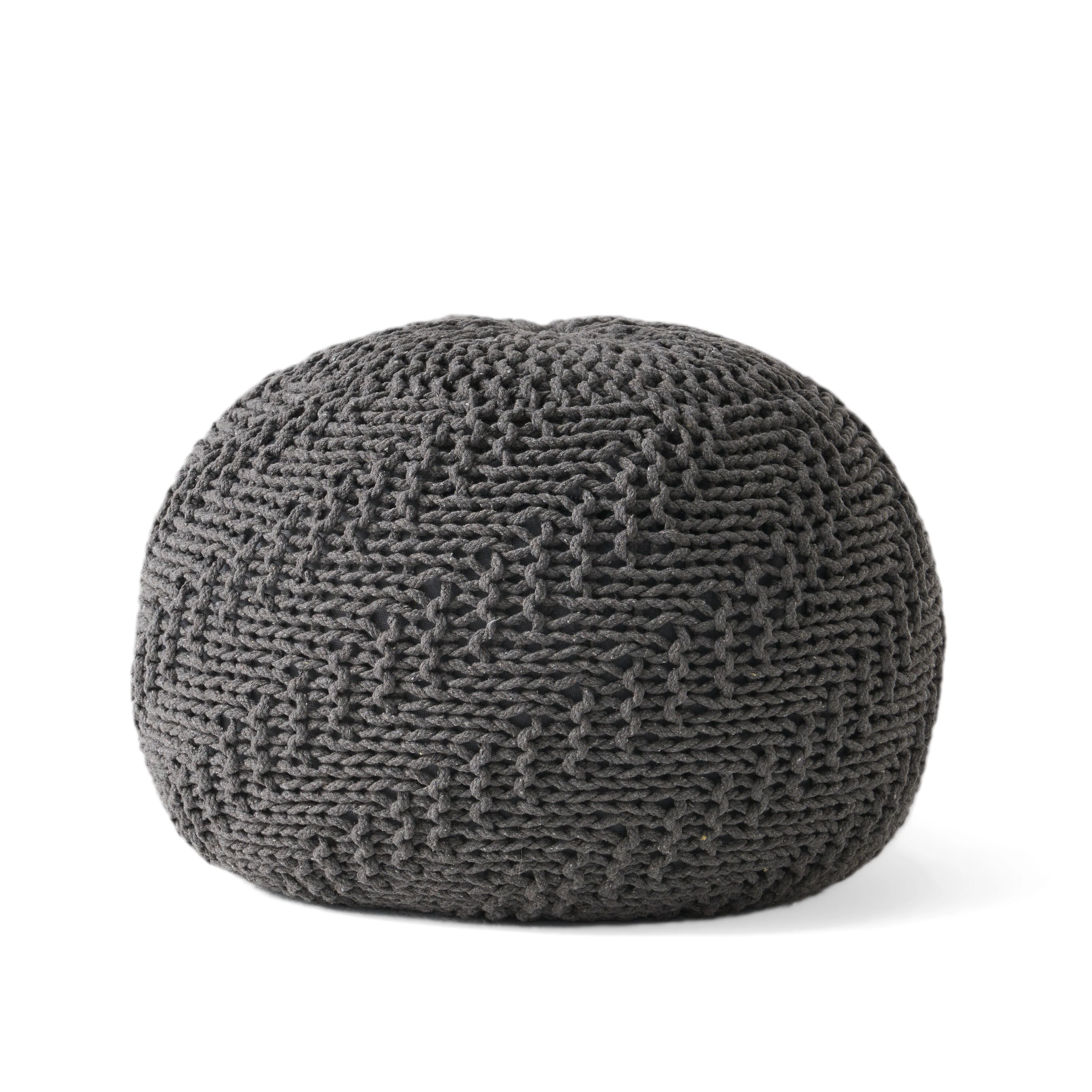 Flovilla Modern Knitted Cotton Round Pouf - furnishings