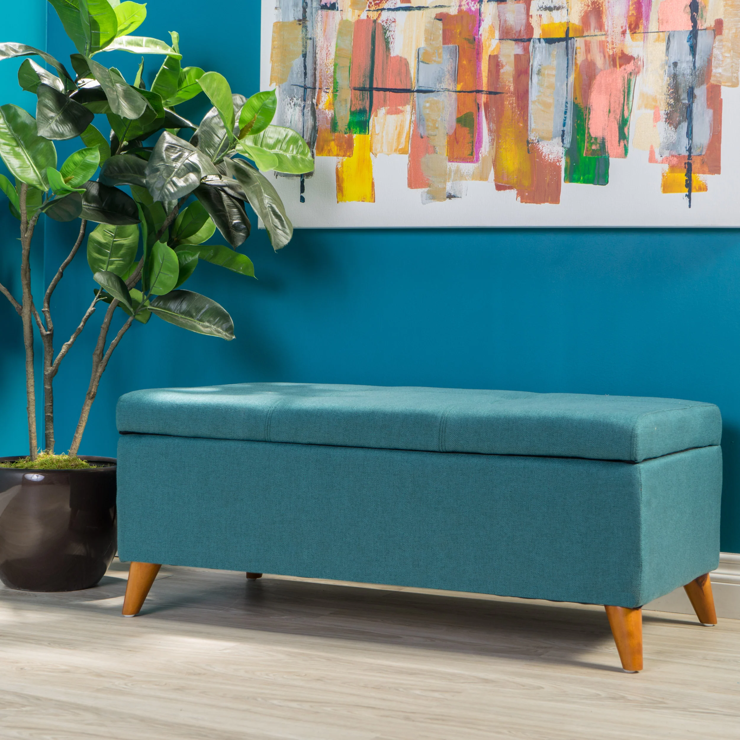 Etoney Mid-Century Modern Button Tufted Fabric Storage Ottoman Bench - furnishings