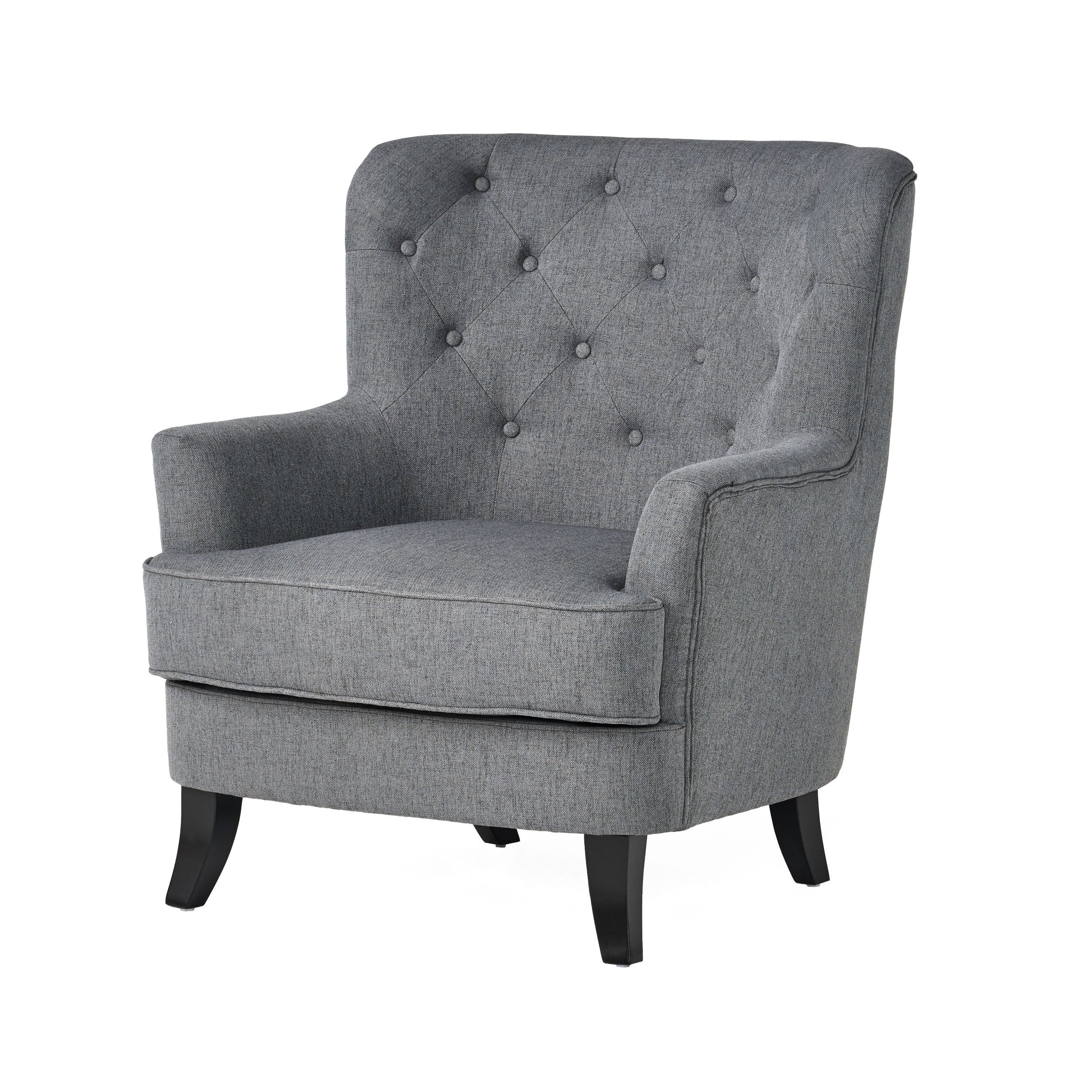 Annelia Contemporary Button Tufted Upholstered Fabric Club chair w/ Piped Edges - furnishings