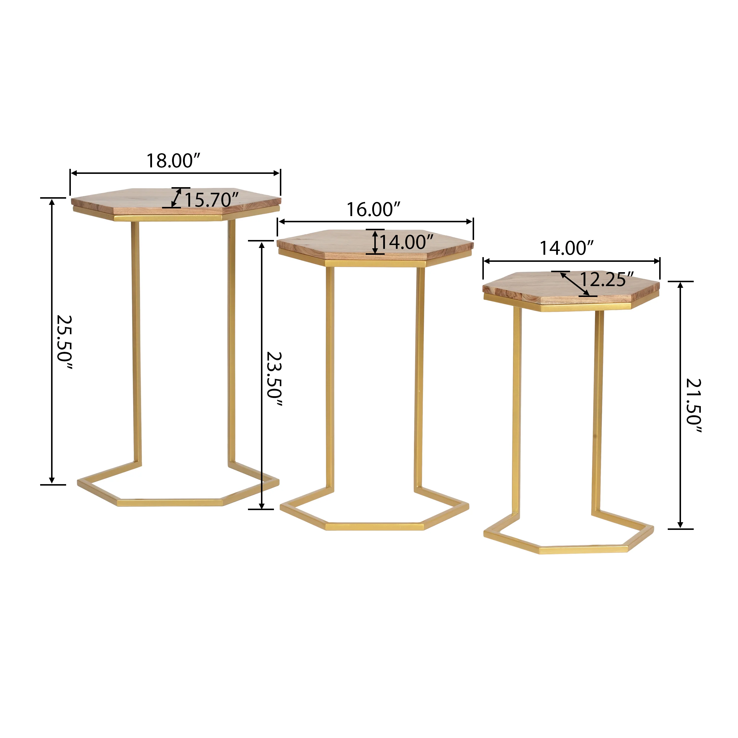 Mableton Boho Glam Handcrafted Hexagon C-Shaped Nesting Tables (Set of 3) - furnishings
