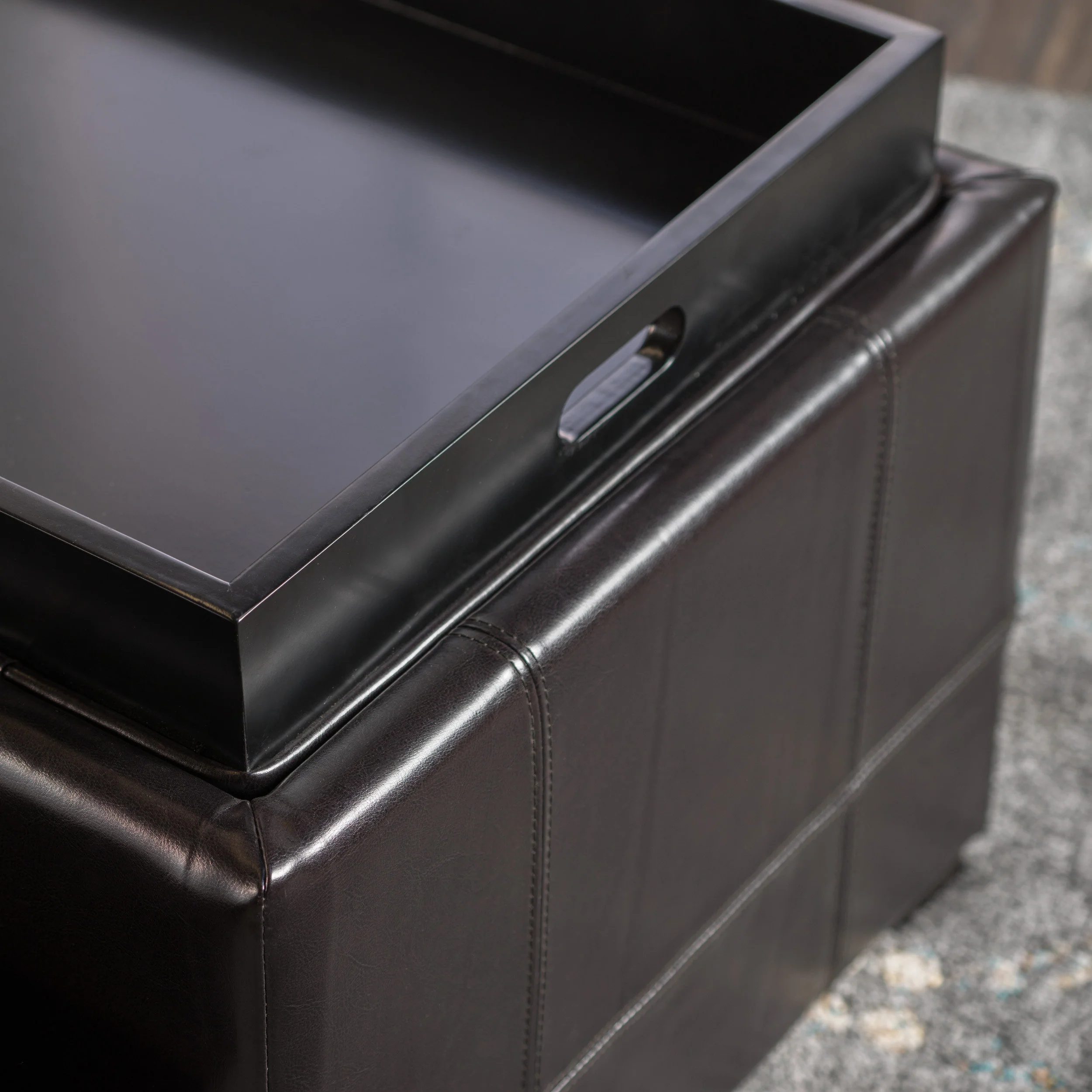 Five Brooks Espresso Brown Leather Ottoman Set (Set of 3) - furnishings