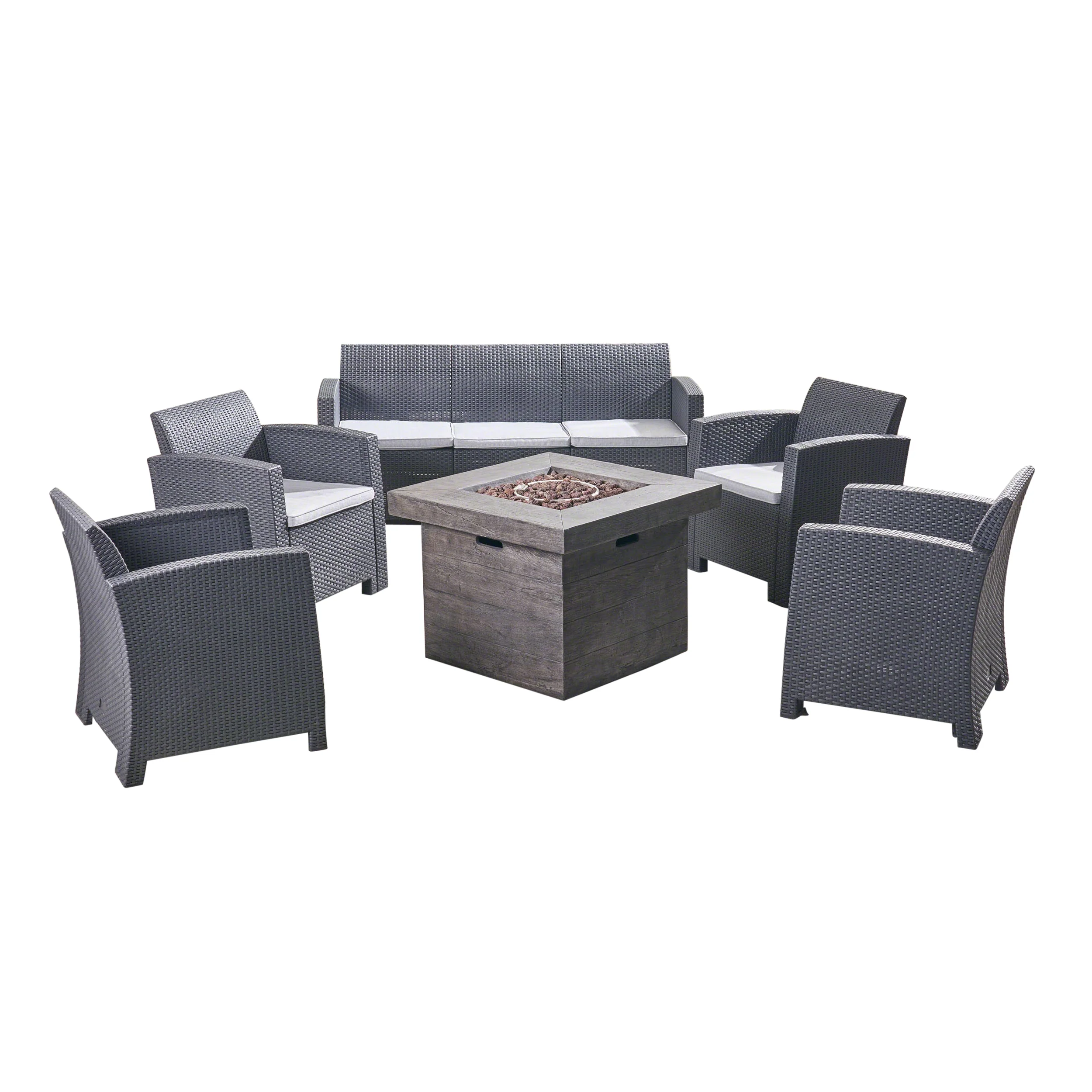 Peter Outdoor 7-Seater Chat Set with Fire Pit - furnishings