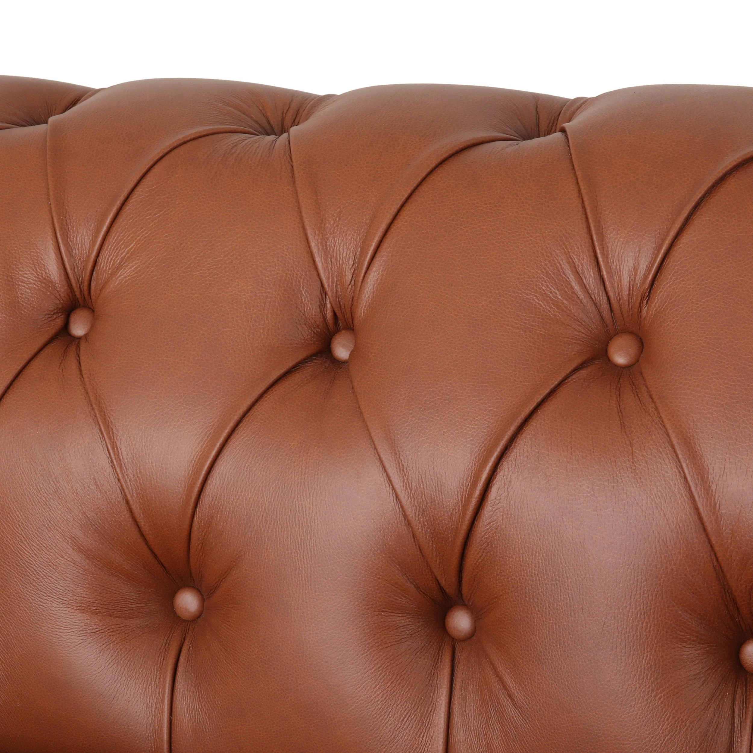 Saley Contemporary Leather Tufted 3 Seater Sofa with Nailhead Trim - furnishings
