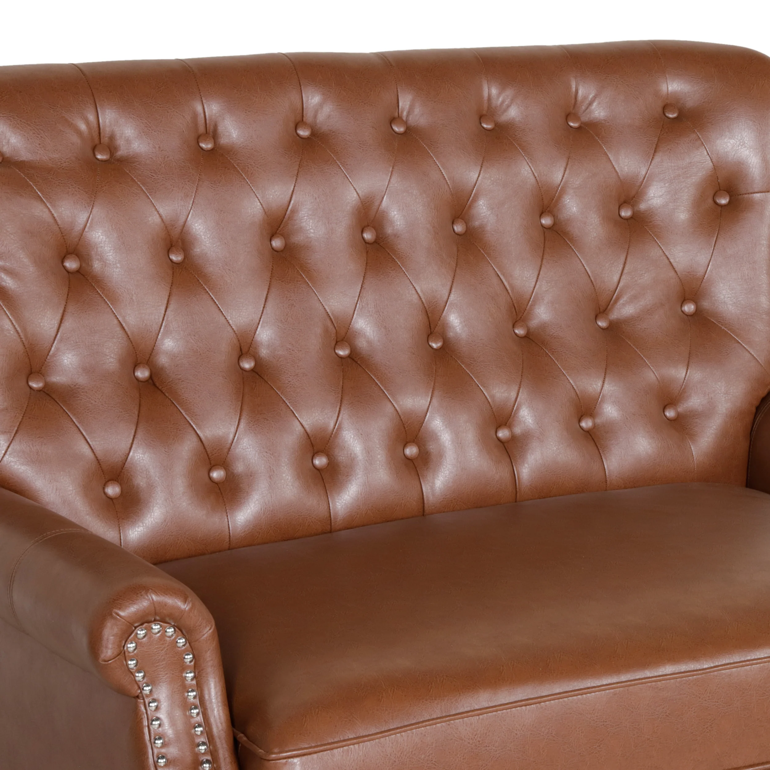 Belknap Contemporary Faux Leather Tufted Oversized Recliner with Nailhead Trim - furnishings