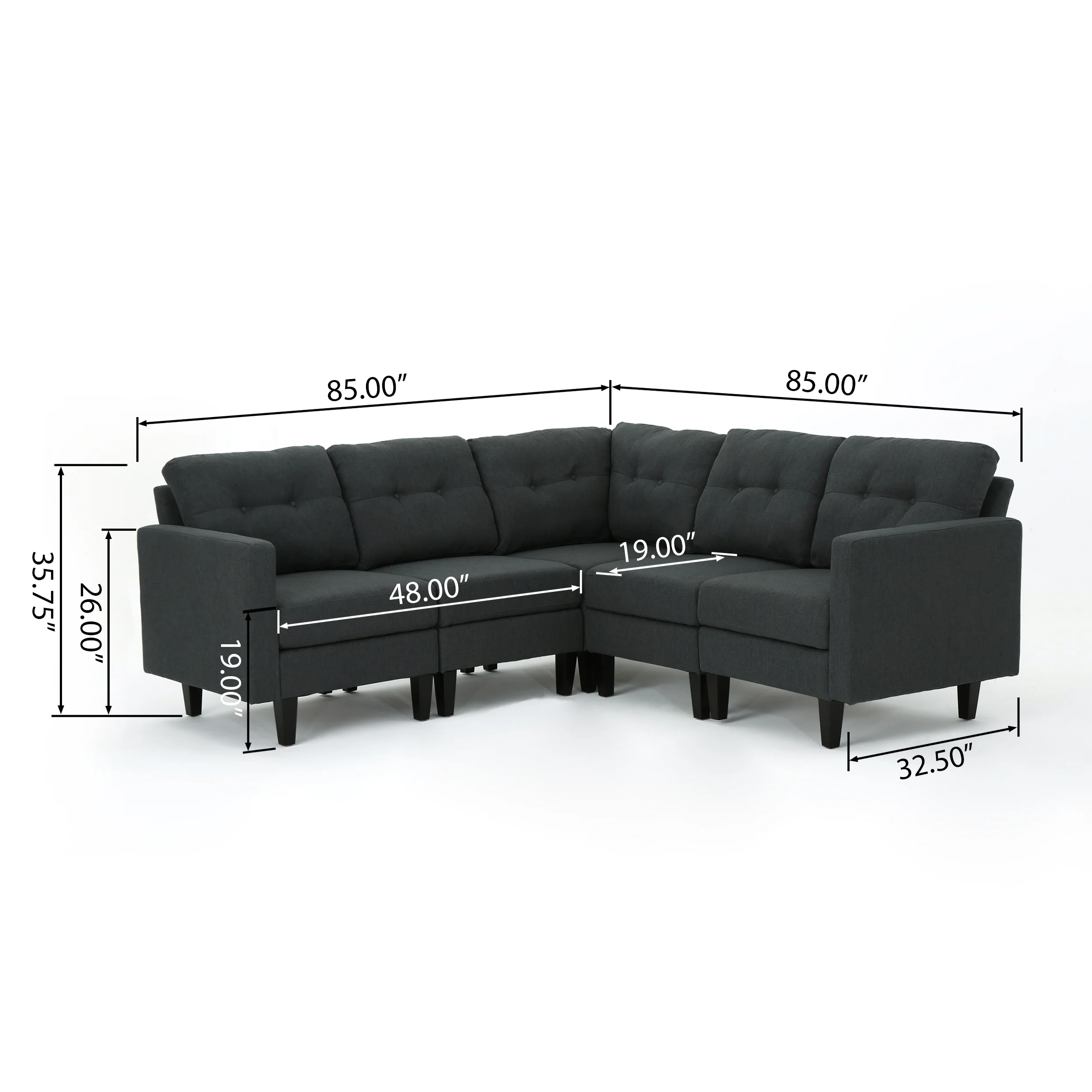 Niya Mid Century Modern 5 Piece Fabric Sectional Sofa - furnishings
