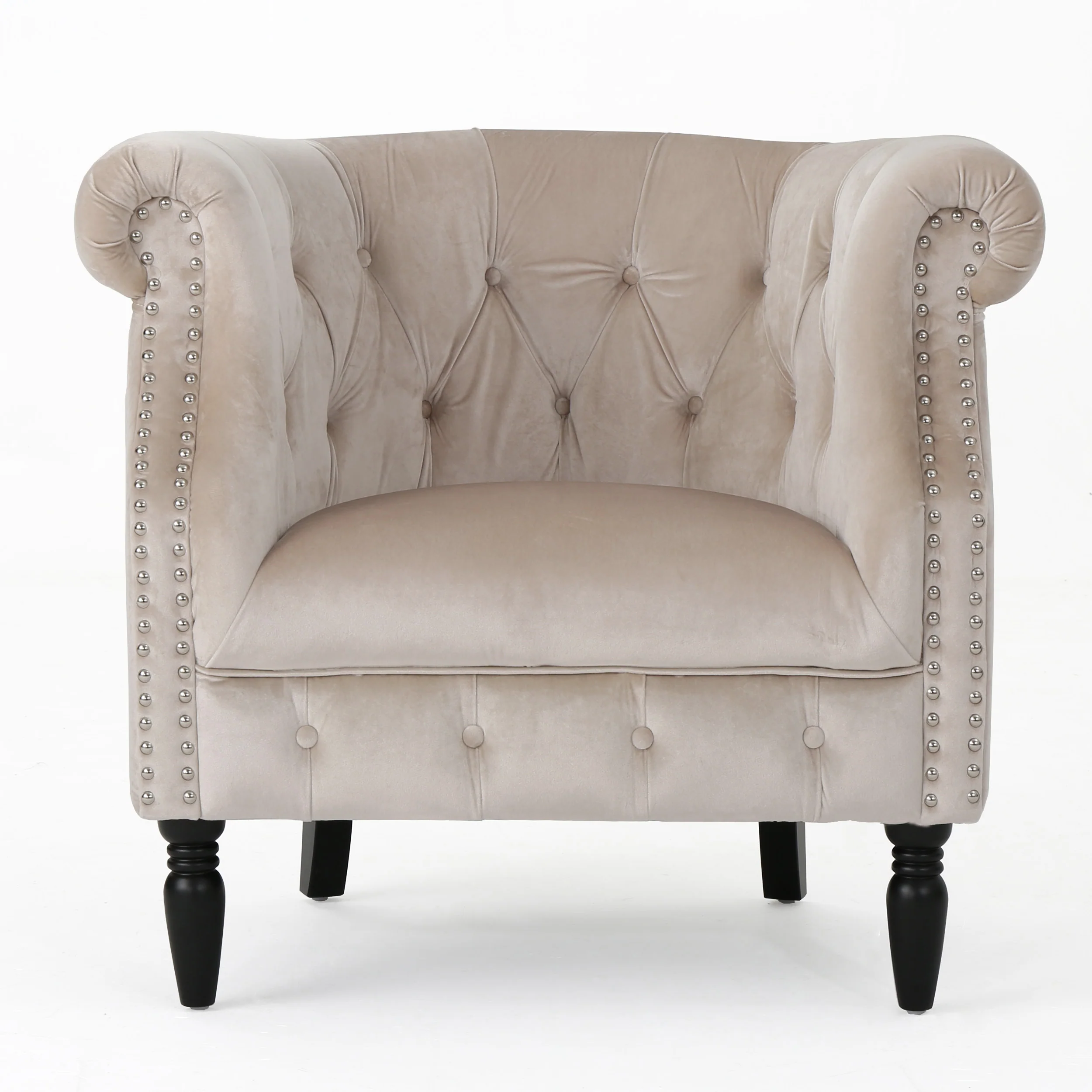 Aries Button-Tufted Velvet Rolled Back Tub Design Club Chair - furnishings