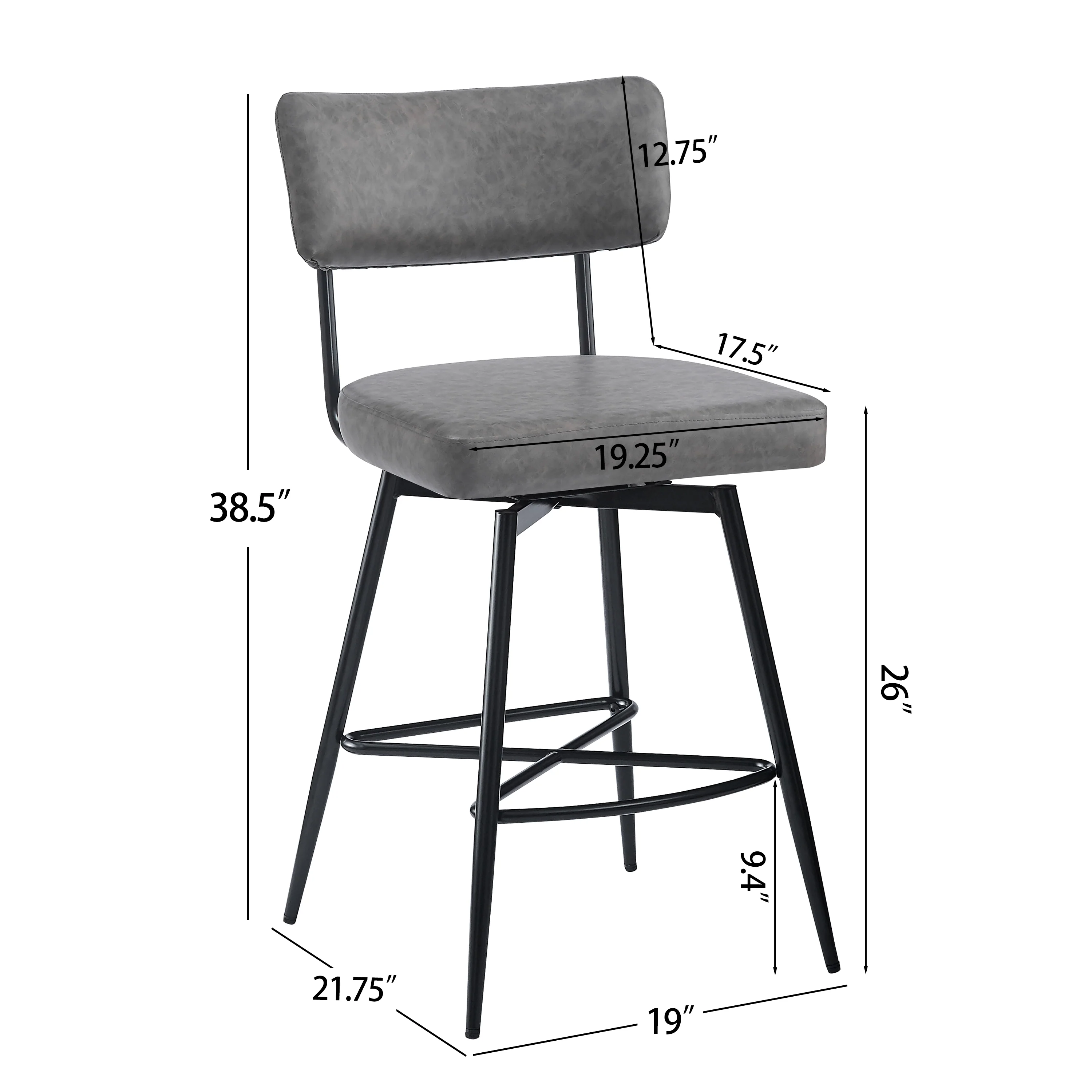 Junipera 360 Degree Swivel Counter Stools Upholstered PU Leather Bar Stools - furnishings