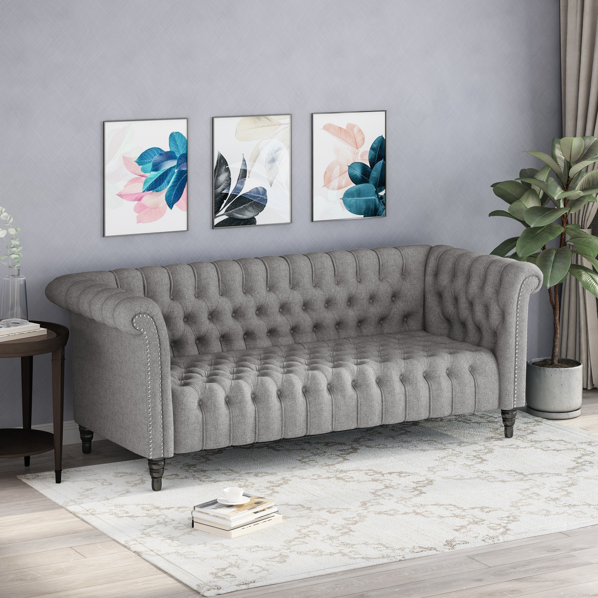 Edgar Button Tufted Rolled Back Upholstered Sofa - furnishings