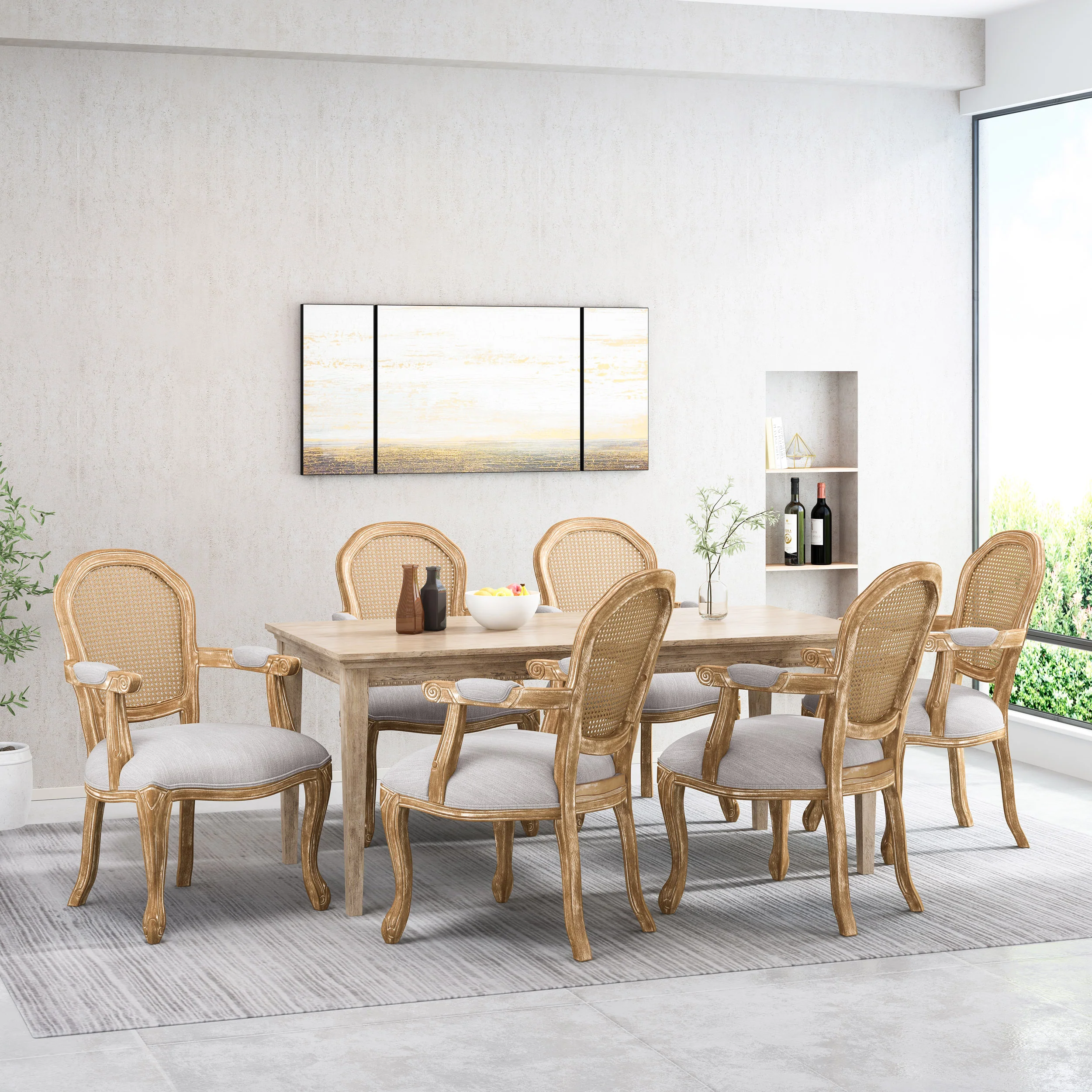 Mariette French Country Wood and Cane Upholstered Dining Chair, Set of 6 - furnishings
