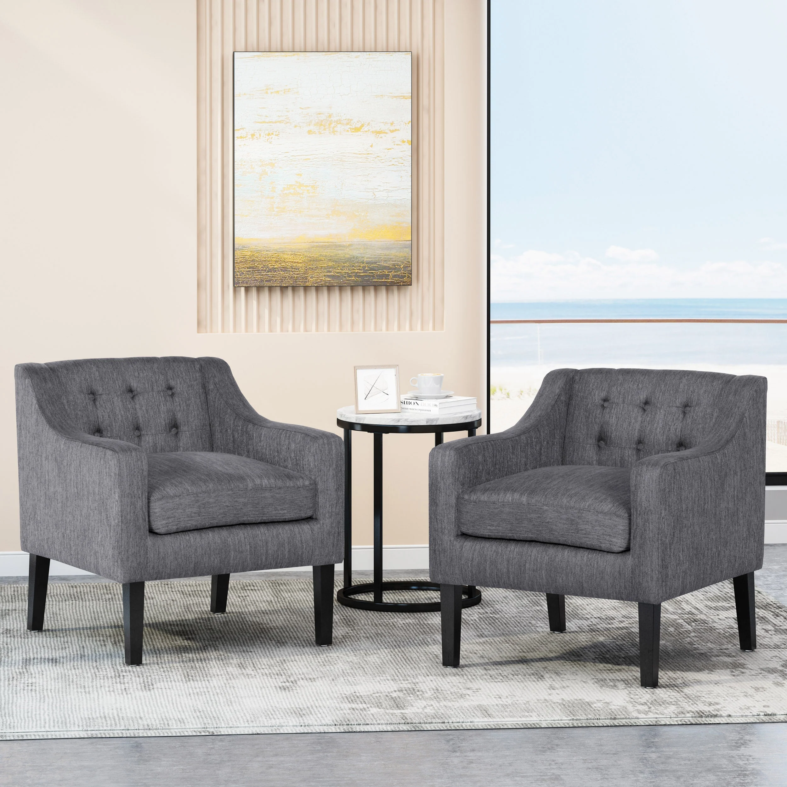 Aragon Contemporary Fabric Tufted Accent Chairs, Set of 2 - furnishings