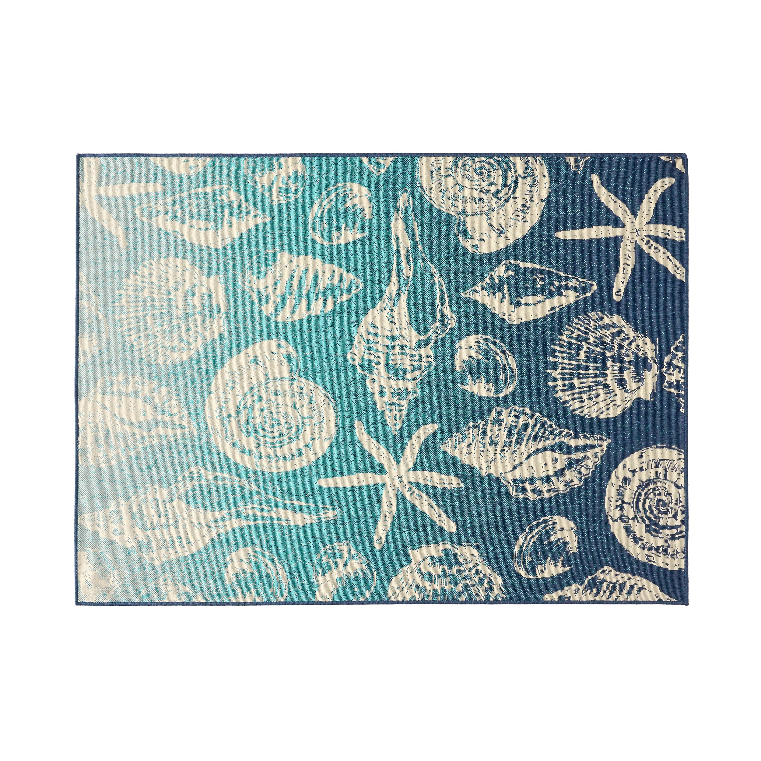 Yvette Breeze Outdoor Ombre Area Rug, Blue and Ivory - furnishings