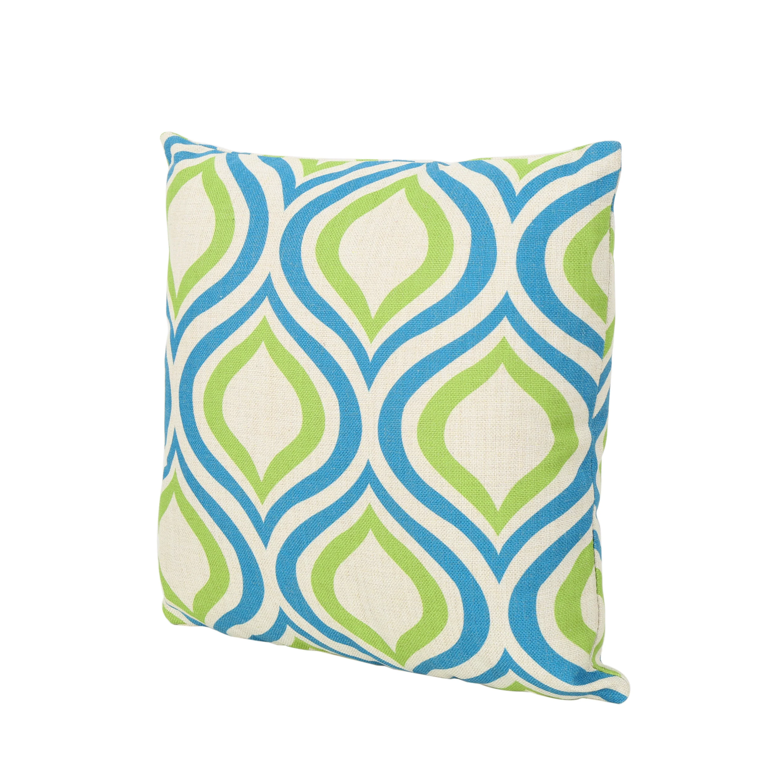 Mabel Outdoor Ikat Water Resistant 18-inch Square Pillow, Blue / Green Ikat - furnishings