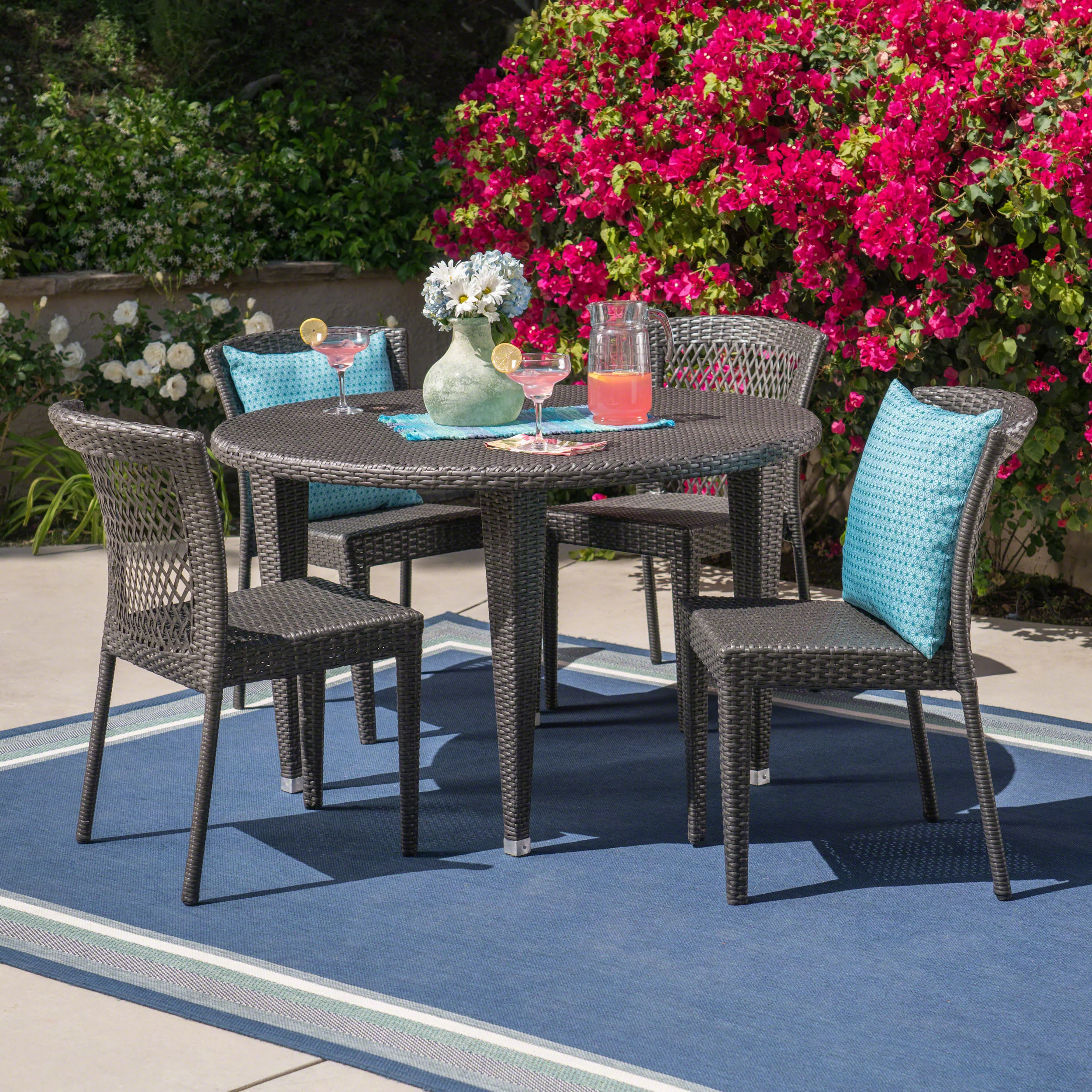 Hardy Outdoor 5 Piece Wicker Dining Set, Grey - furnishings