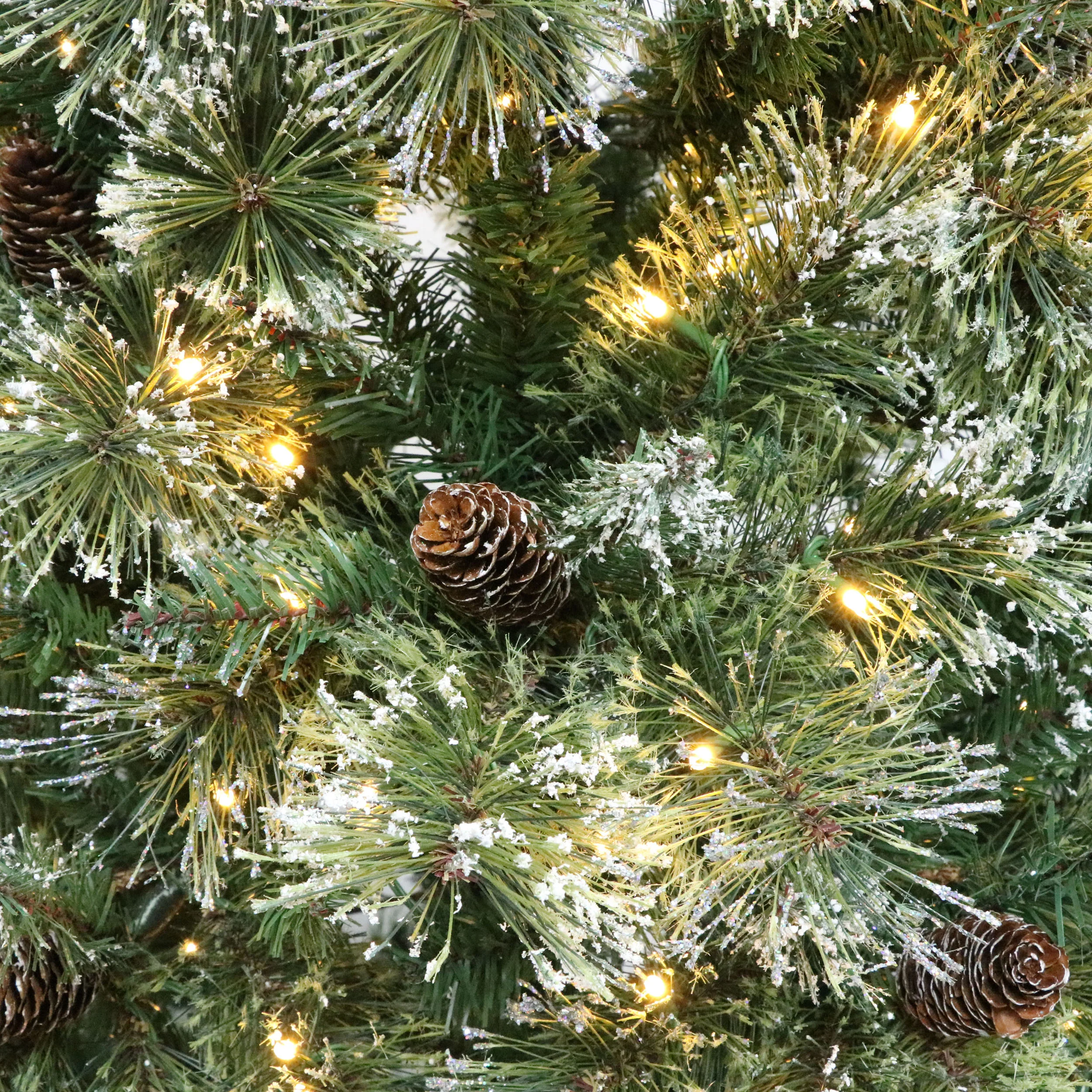 4.5-foot Cashmere Pine and Mixed Needles Pre-Lit Clear LED Hinged Artificial Christmas Tree with Snow and Glitter Branches and Frosted Pinecones - furnishings