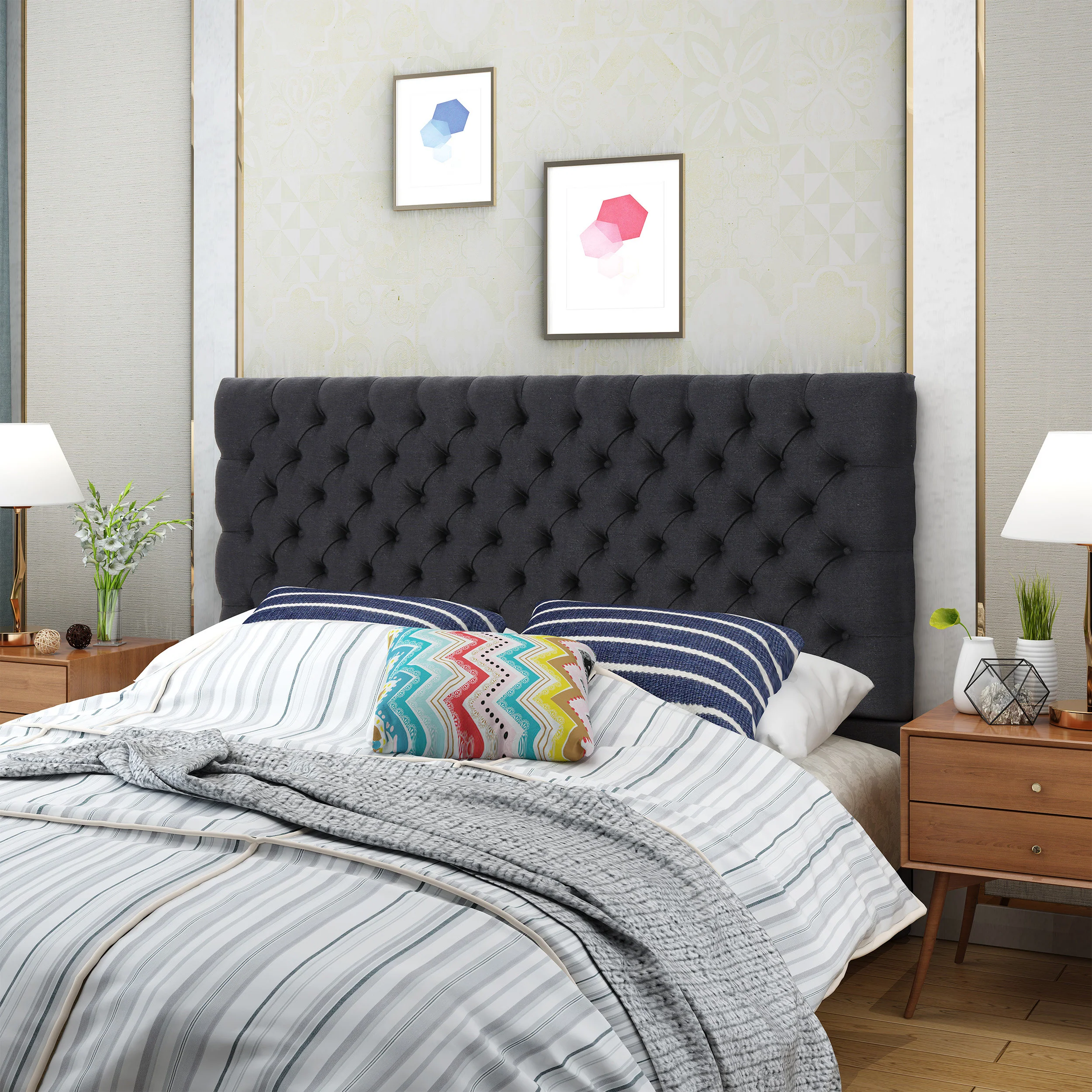 Hunter Tufted Fabric Queen/ Full Headboard - furnishings