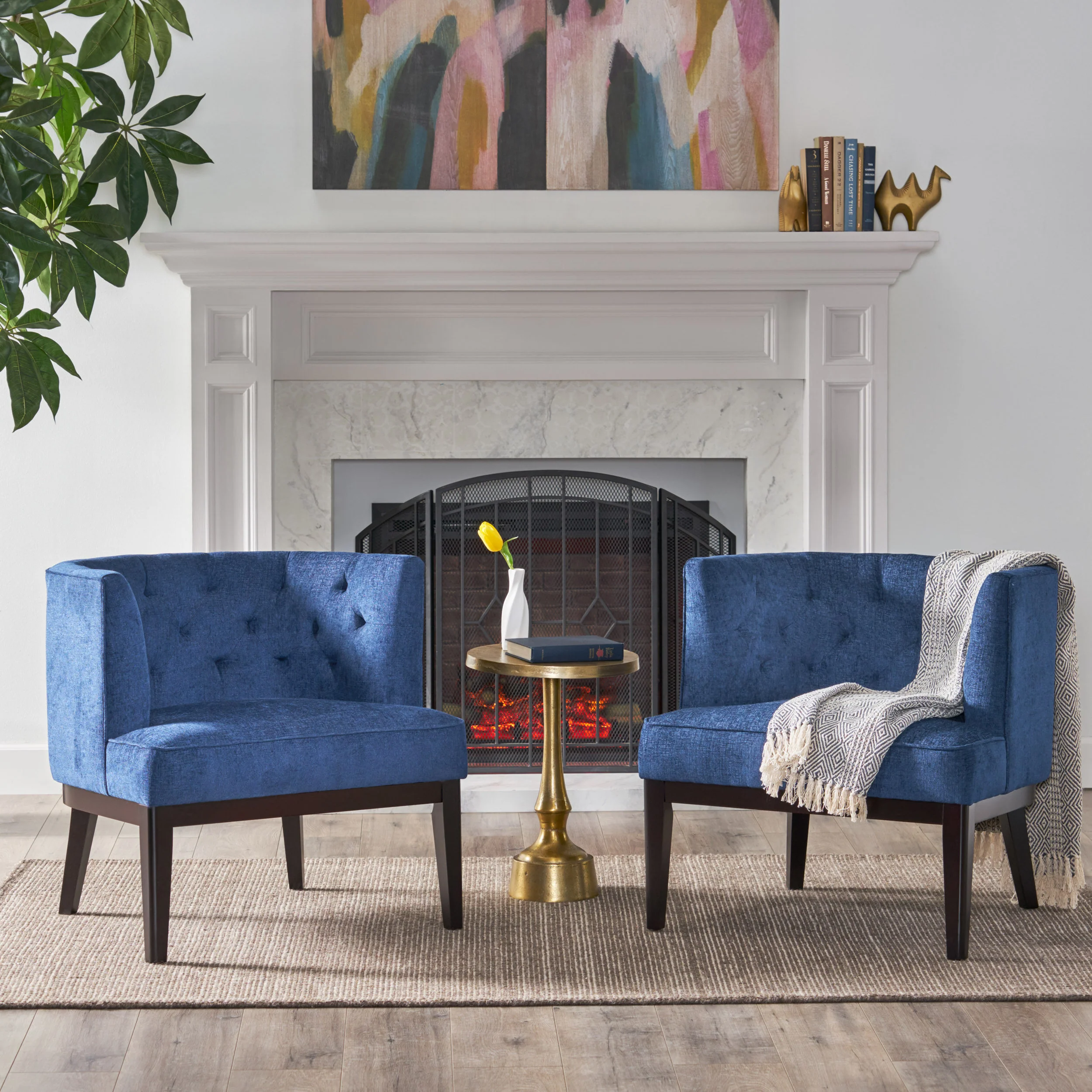 Evans Contemporary Fabric Tufted Accent Chairs, Set of 2 - furnishings