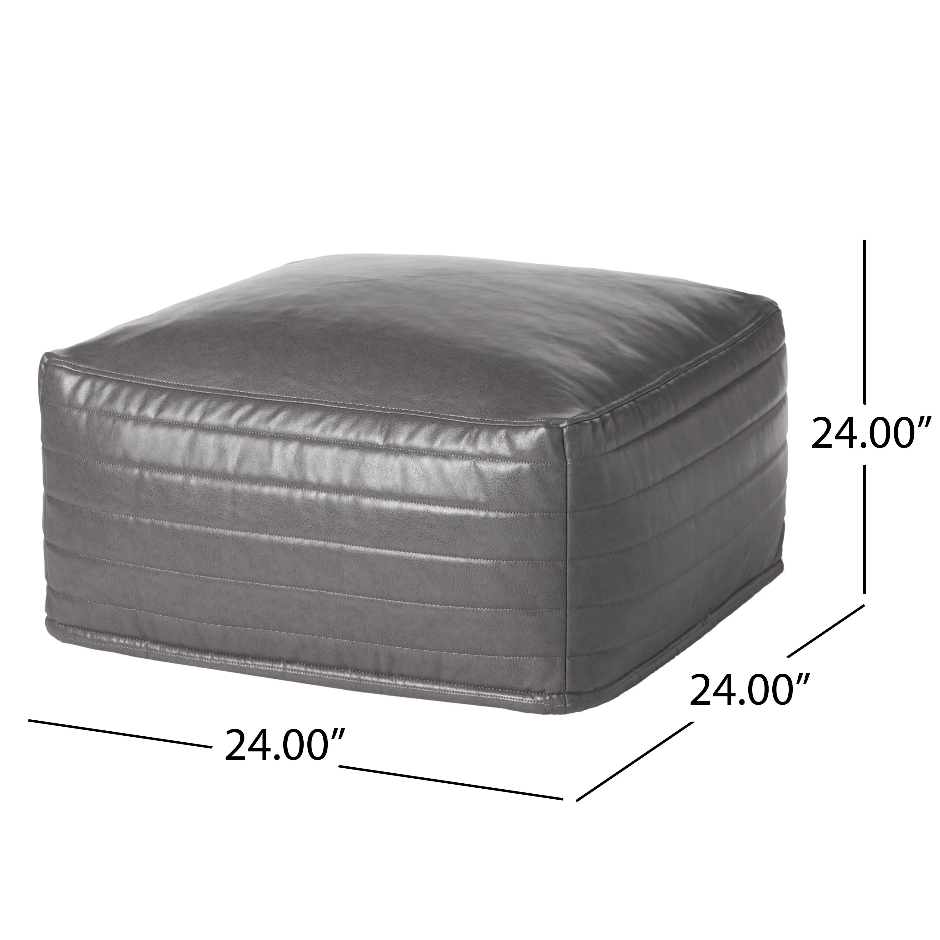 Conrail Contemporary Faux Leather Channel Stitch Pouf - furnishings