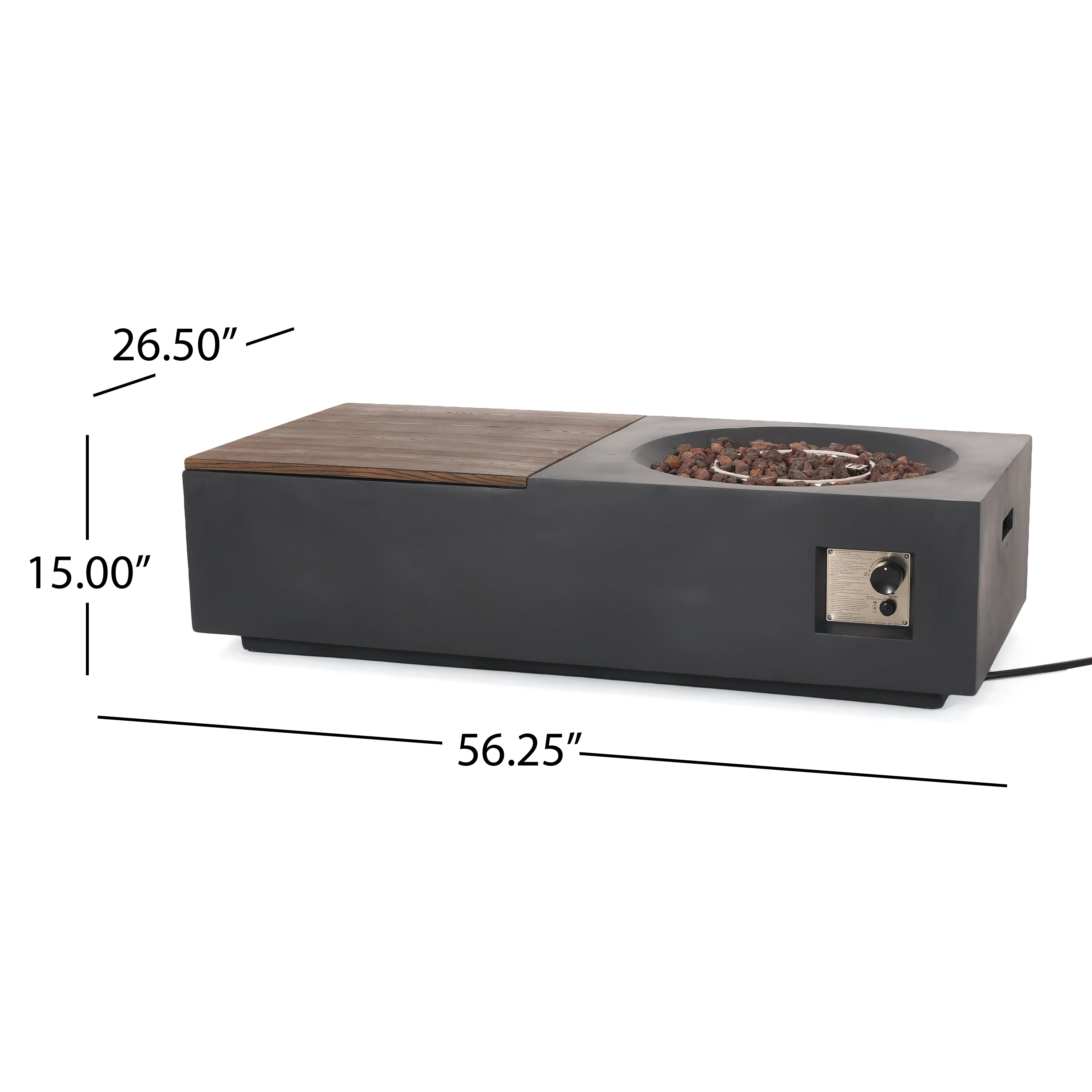 Fruite Outdoor 50,000 BTU Lightweight Concrete Rectangular Fire Pit Table (No Tank Holder), Dark Gray and Natural Brown - furnishings