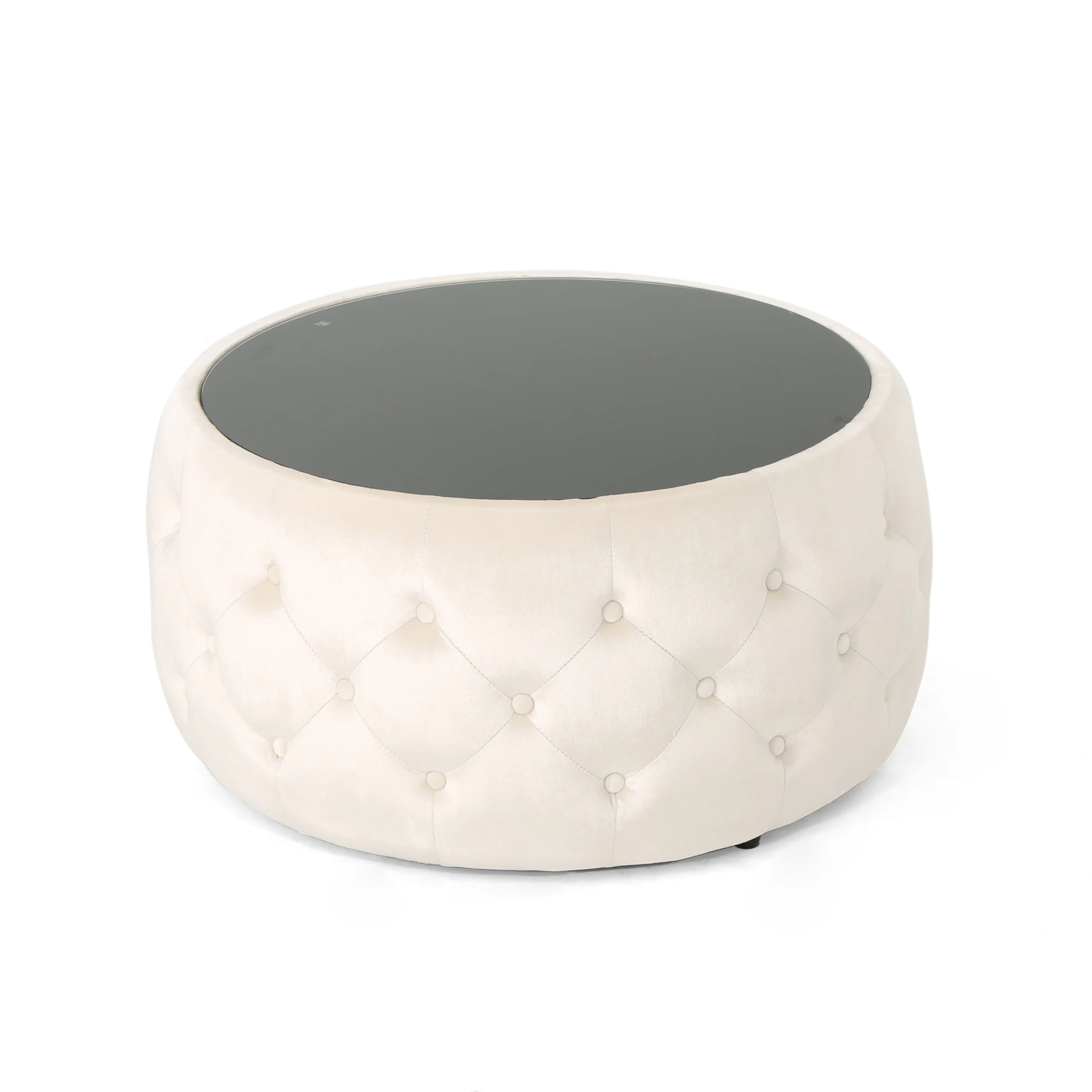 Ivy Glam Velvet and Tempered Glass Coffee Table Ottoman - furnishings