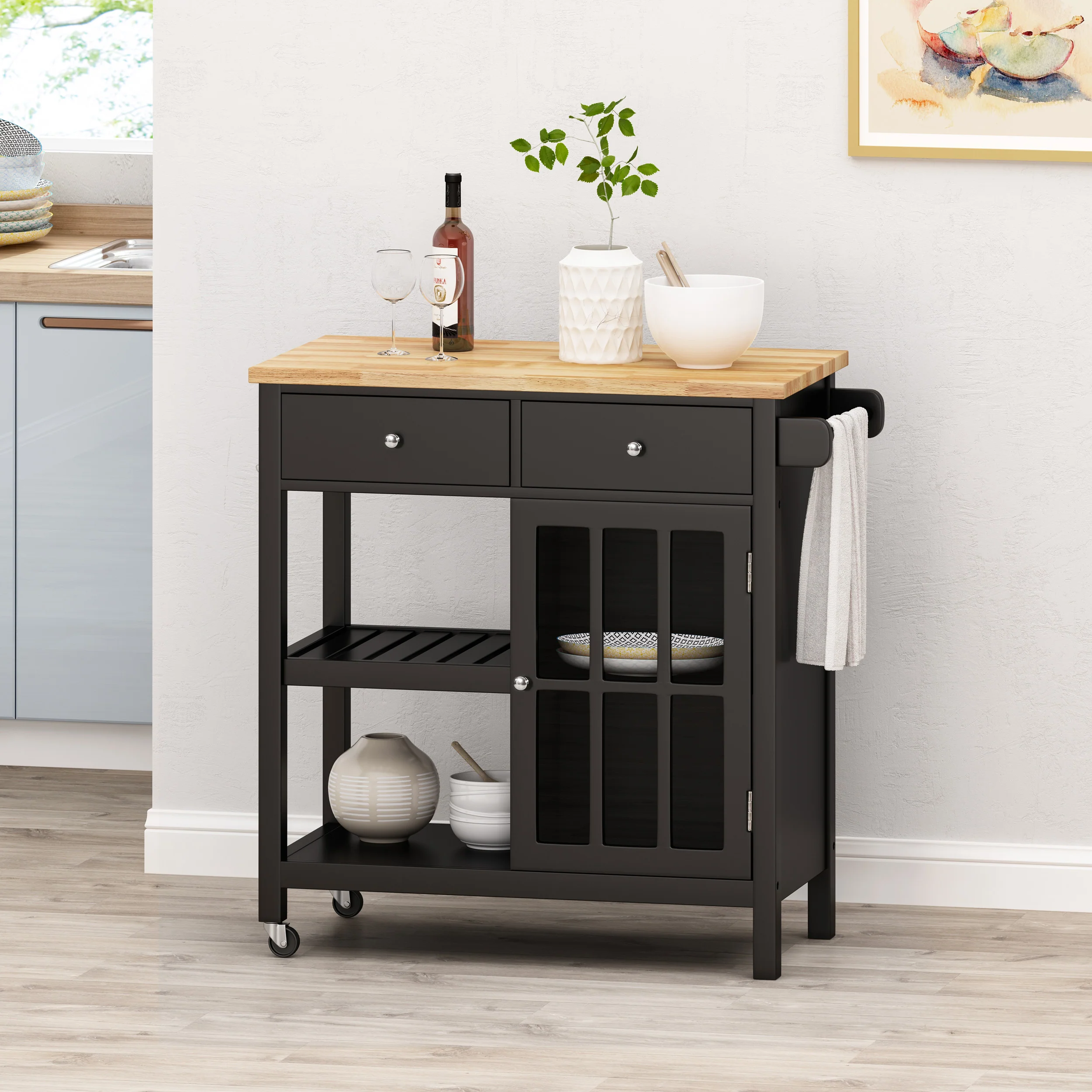 Aidah Contemporary Kitchen Cart with Wheels - furnishings