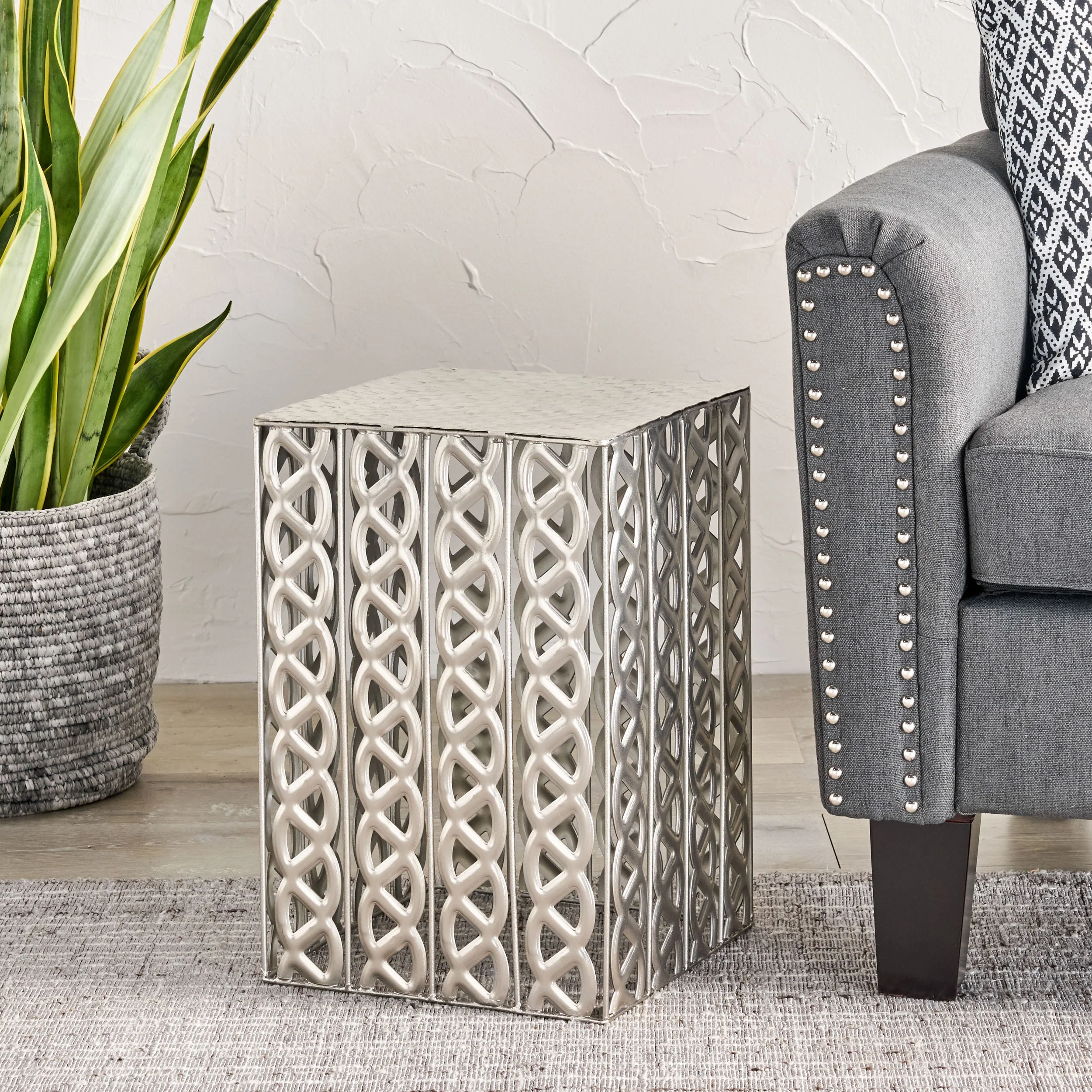 Valen Modern Square Iron Accent Table, Nickel Antique - furnishings