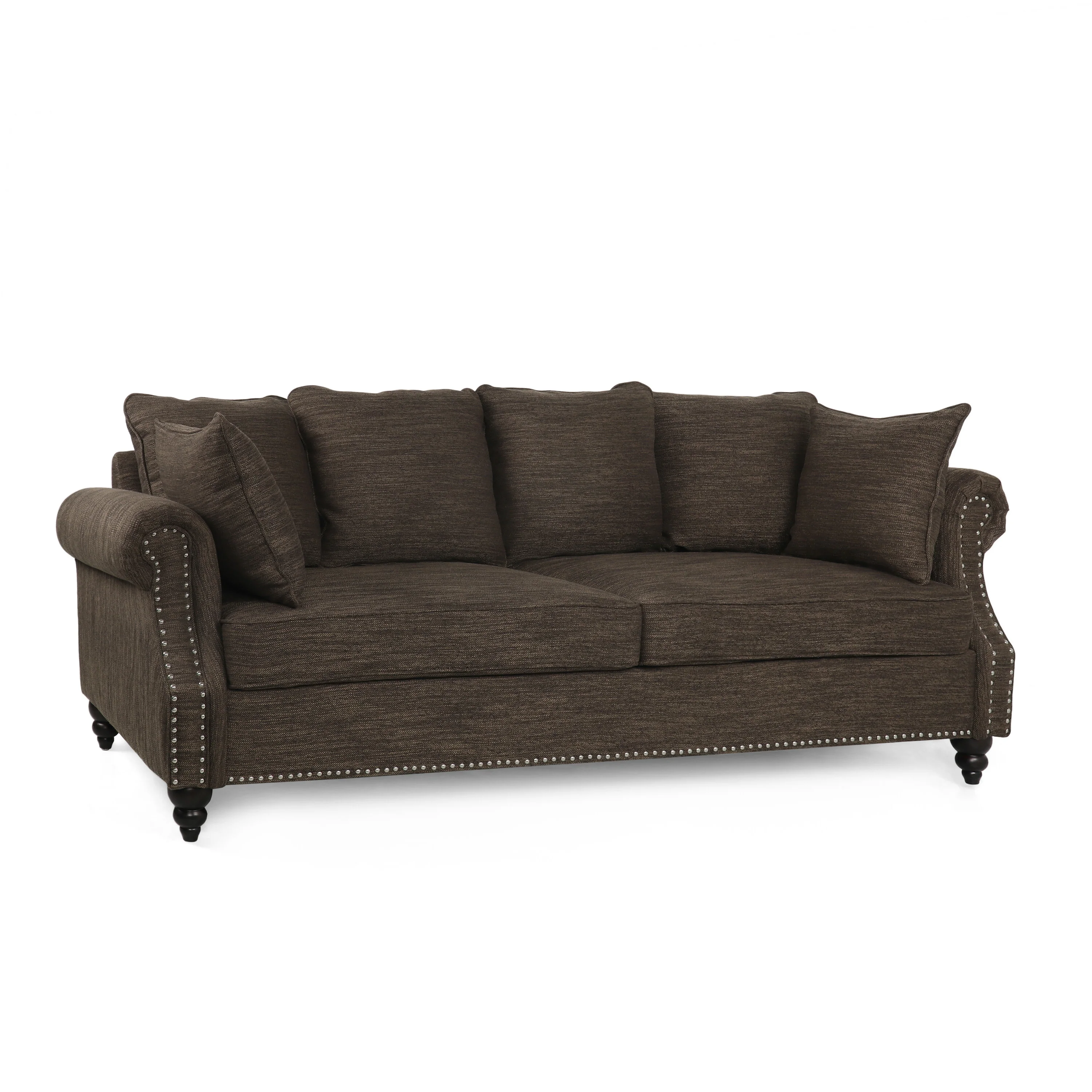 Bonny Contemporary Fabric Pillowback 3 Seater Sofa with Nailhead Trim - furnishings