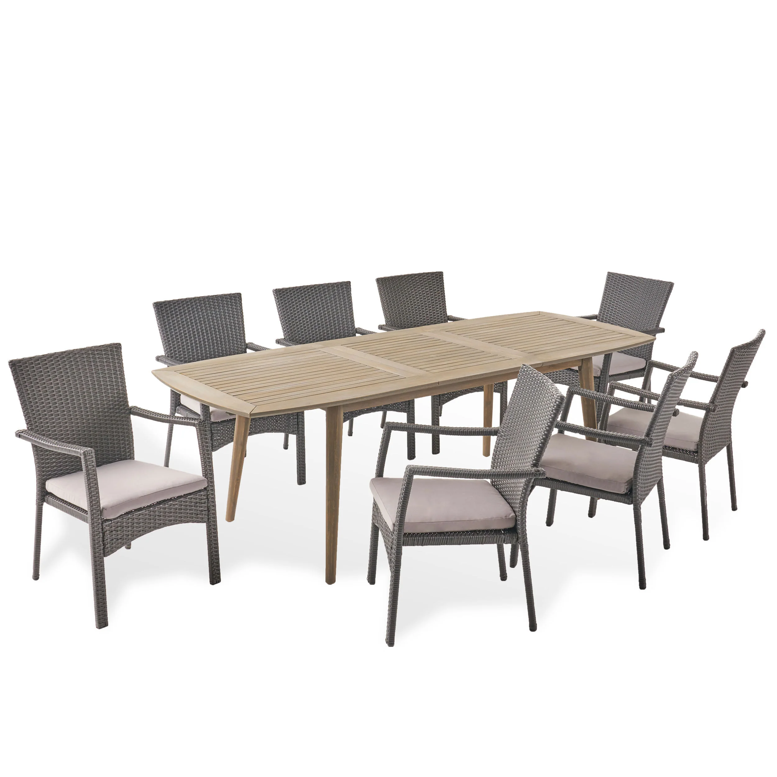 Jabari Outdoor Wood and Wicker Expandable 8 Seater Dining Set - furnishings