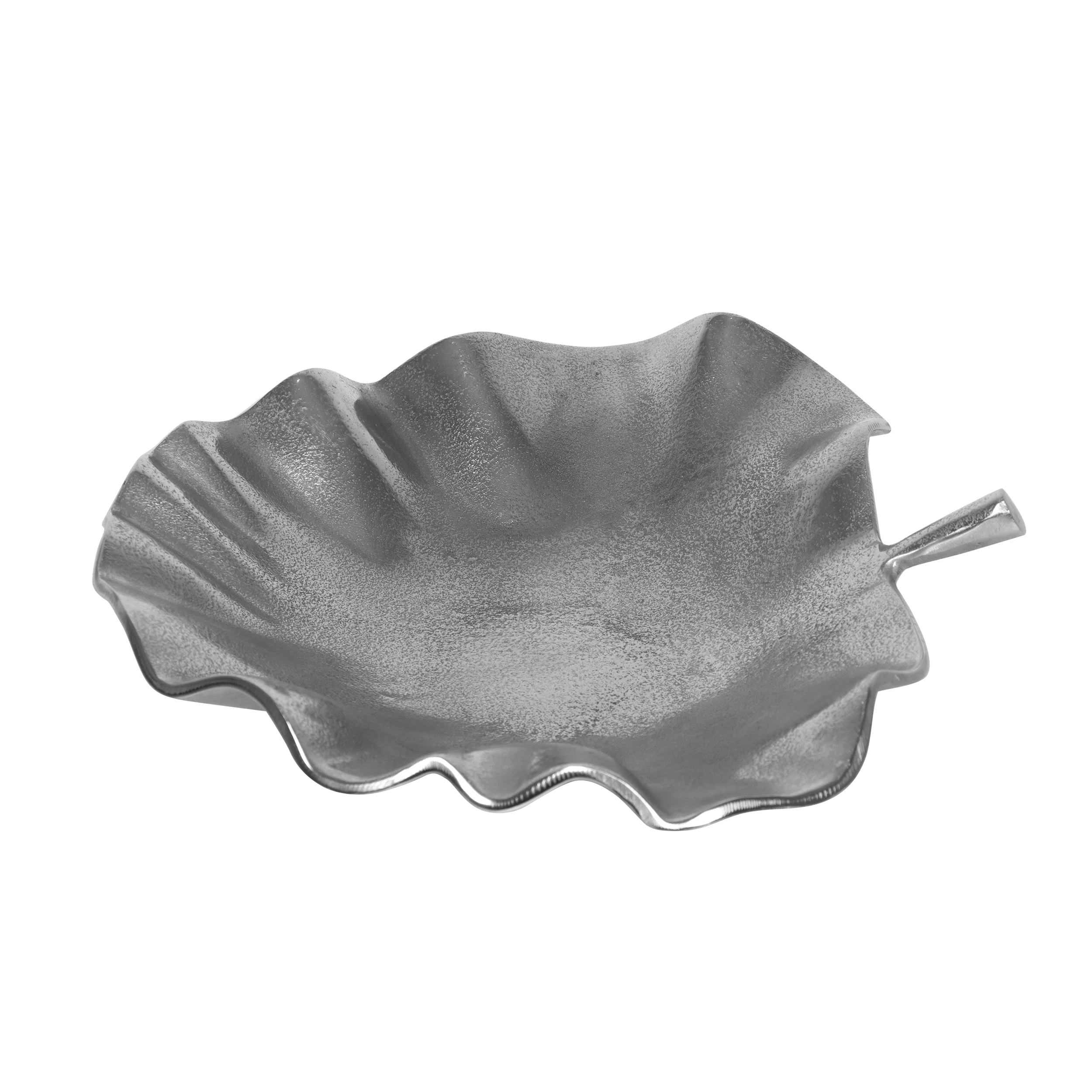 Kevin Handcrafted Aluminum Decorative Leaf Plate, Raw Nickel - furnishings