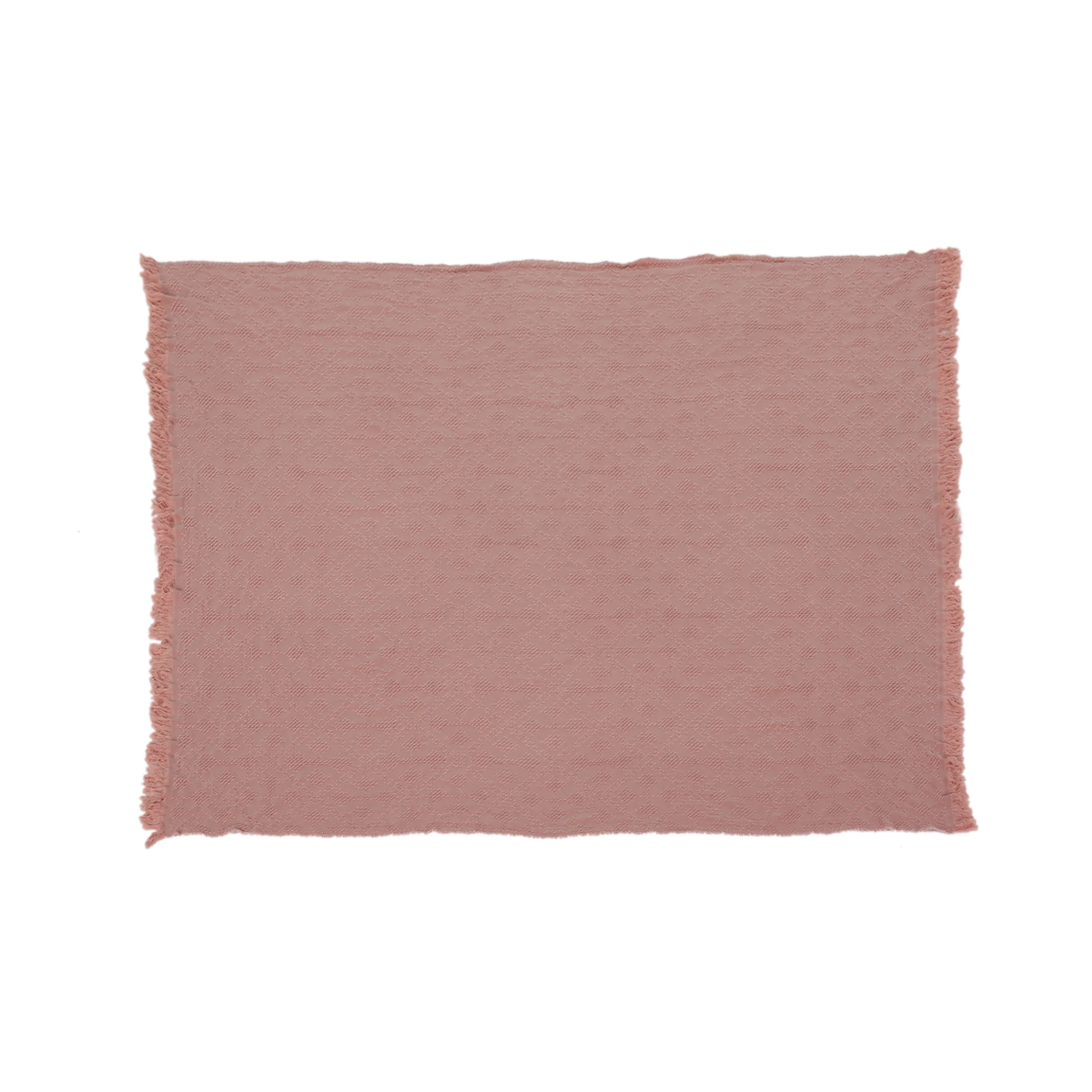Fontana Contemporary Cotton Throw Blanket with Fringes, Dusty Pink - furnishings