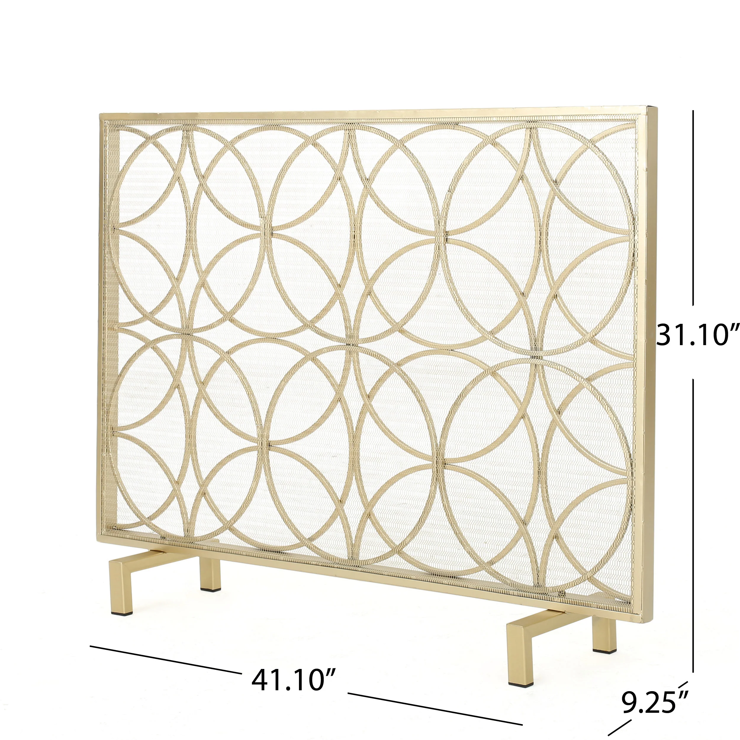 Veritas Modern Glam Single Panel Iron Fireplace Screen with Circle Pattern - furnishings