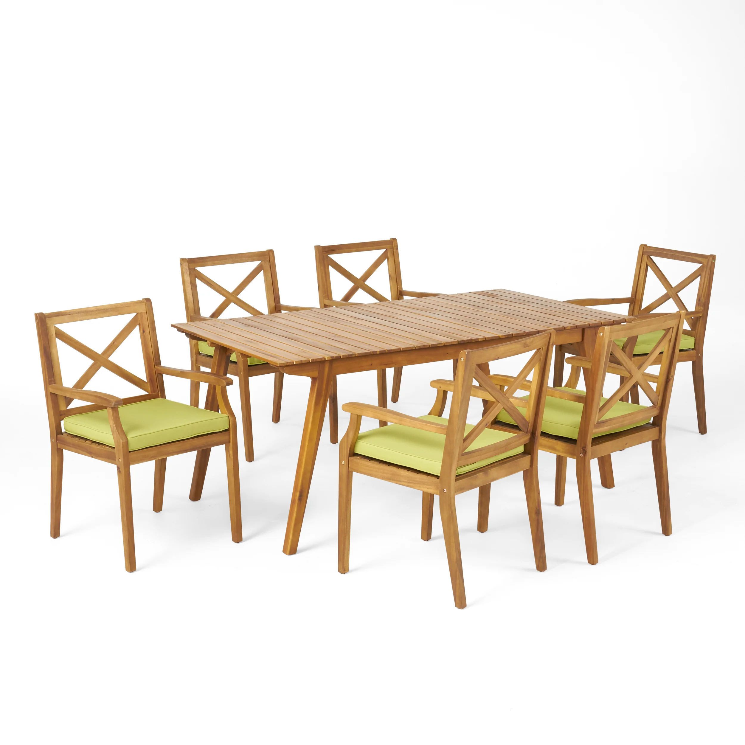 Brinkley Outdoor 7-Piece Acacia Wood Dining Set with Cushions - furnishings