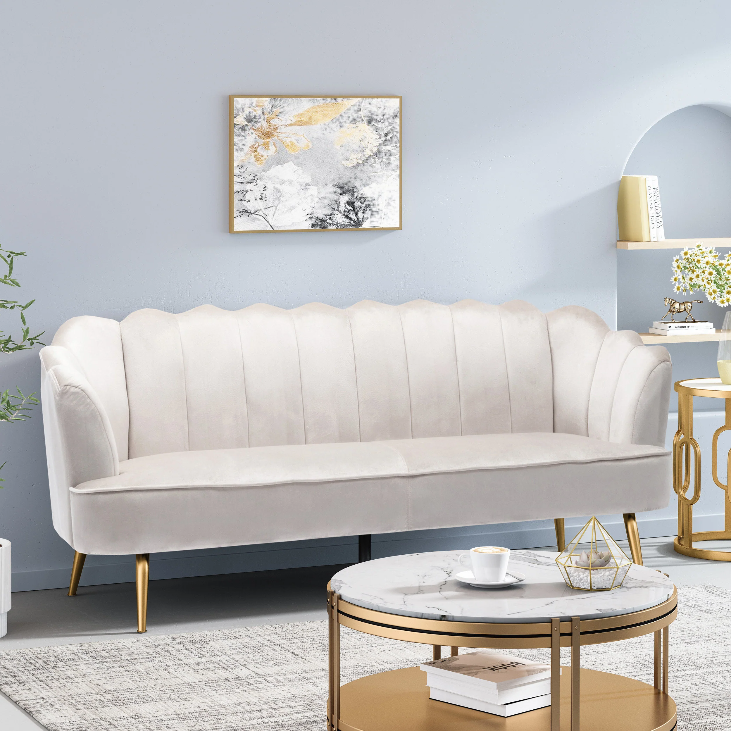 Ohnstad Modern Glam Velvet Channel Stitch 3 Seater Shell Sofa - furnishings