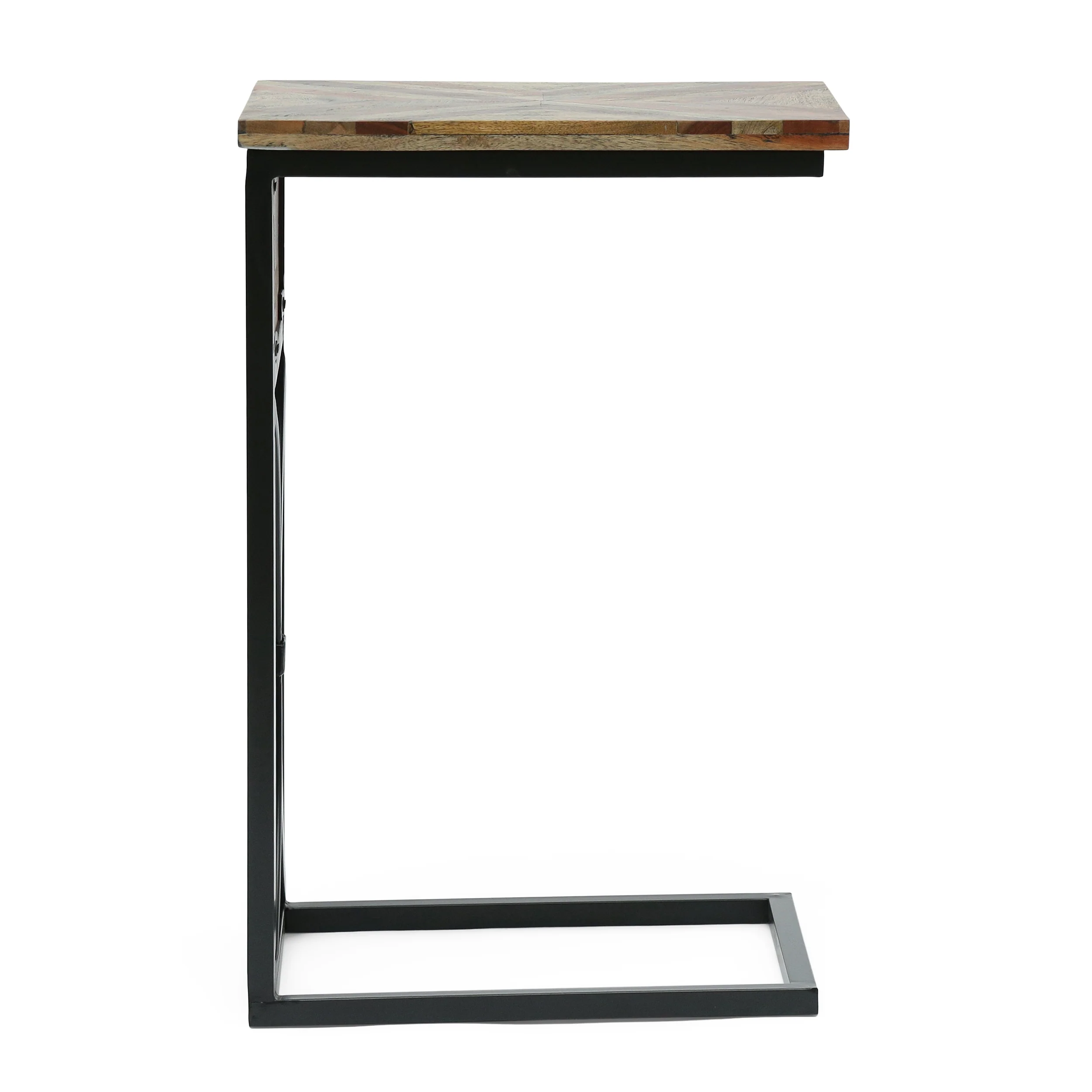 Printz Boho Handcrafted Mango Wood C-Shaped Side Table, Natural and Black - furnishings