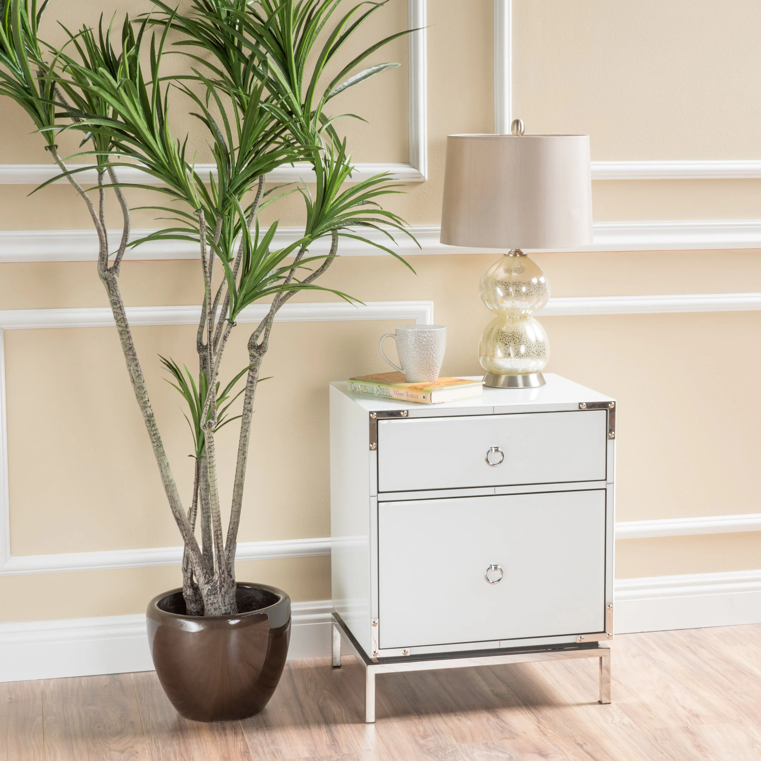 Danea White Glass 2 Drawer Bedside Table - furnishings