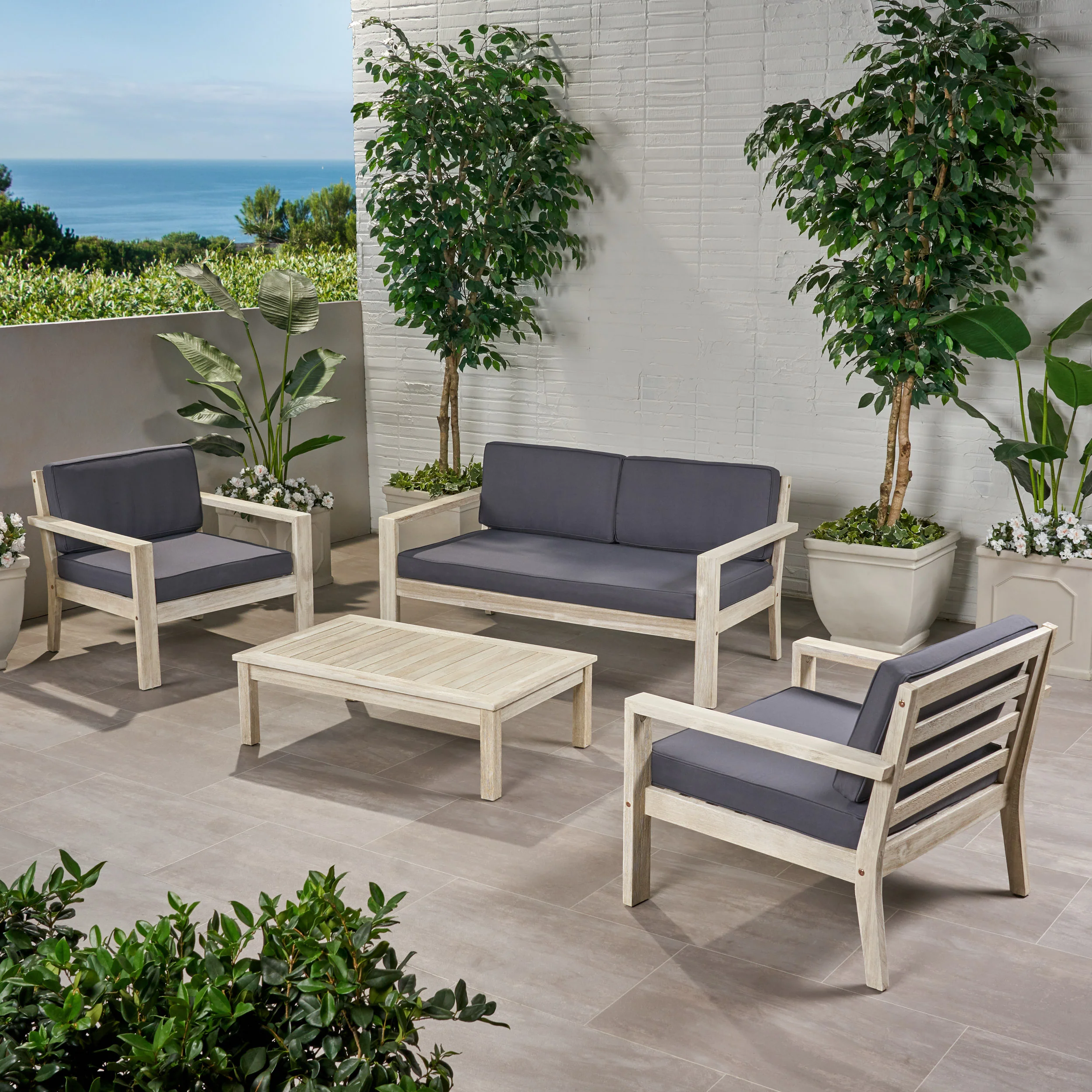 Dominic Outdoor 4 Seater Acacia Wood Chat Set with Cushions - furnishings