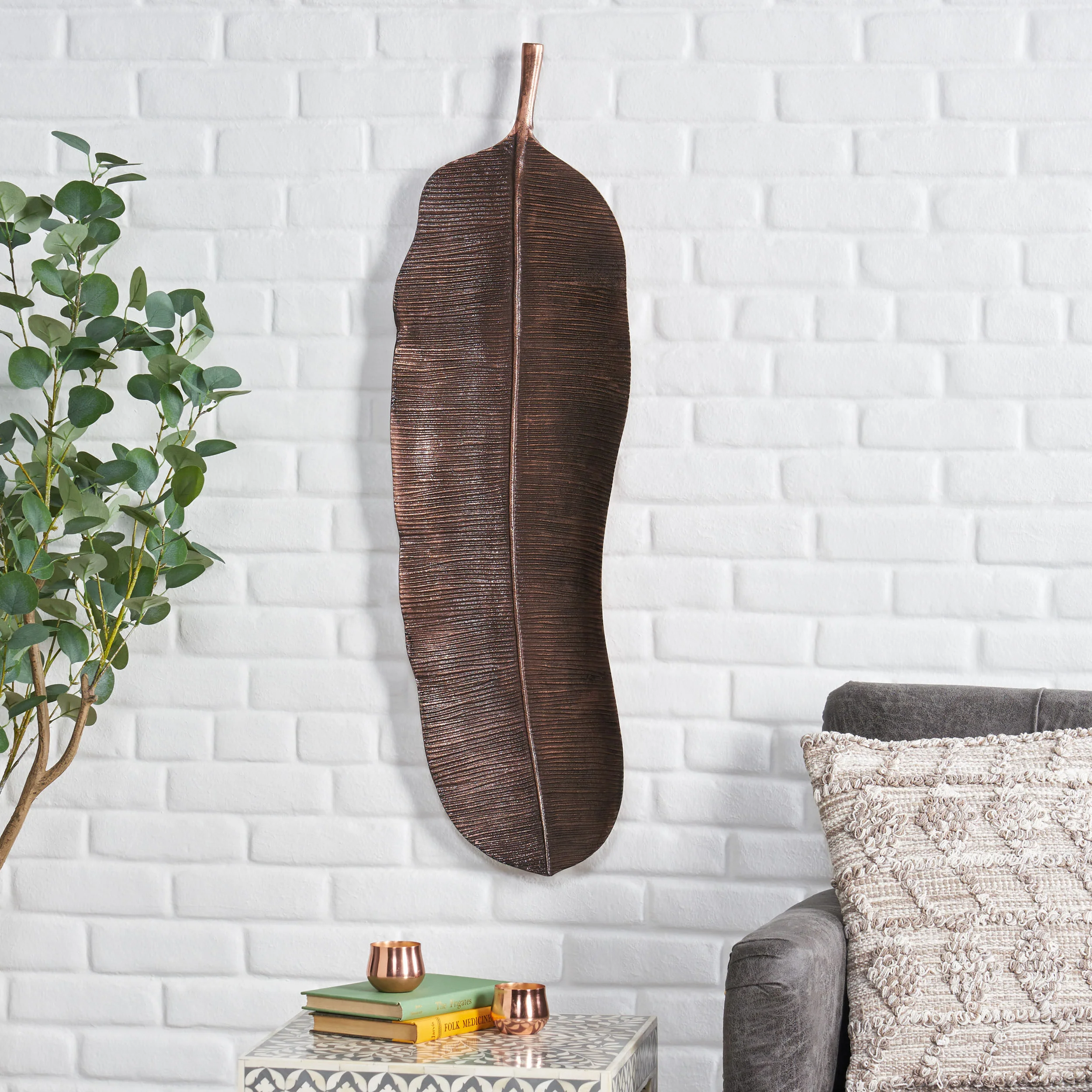 Cordele Handcrafted Aluminum Large Leaf Wall Decor - furnishings