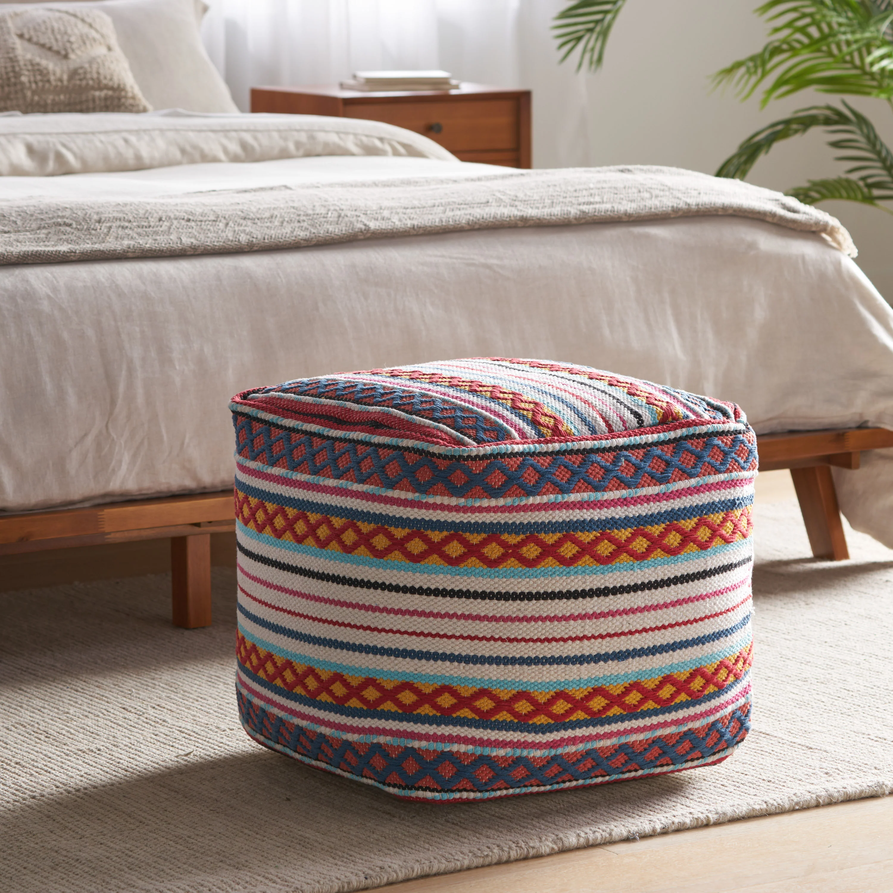 Hilliard Boho Handcrafted Peruvian Print Cube Pouf - furnishings
