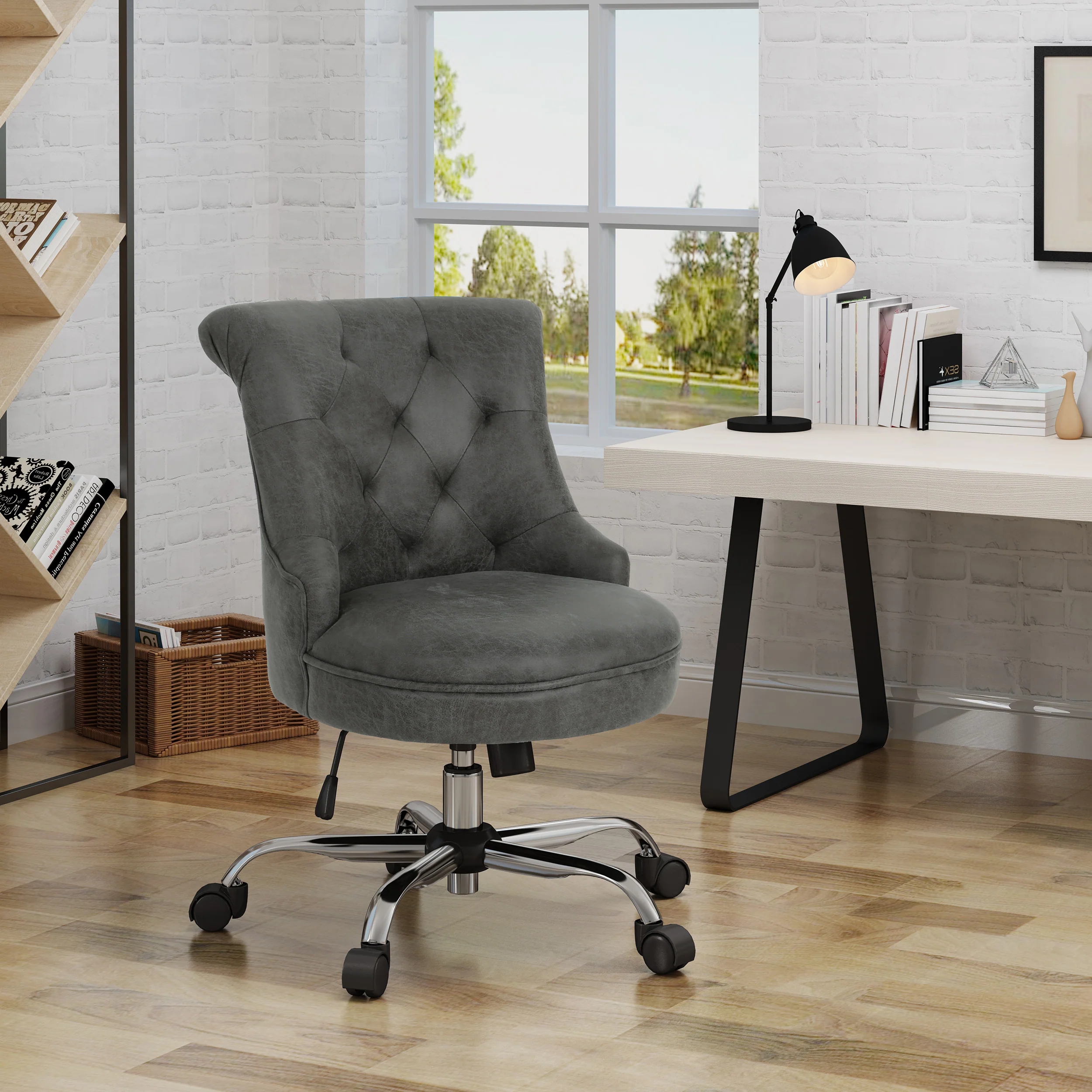 Tyesha Modern Tufted Microfiber Adjustable Swivel Desk Chair w/ Rolling Casters - furnishings