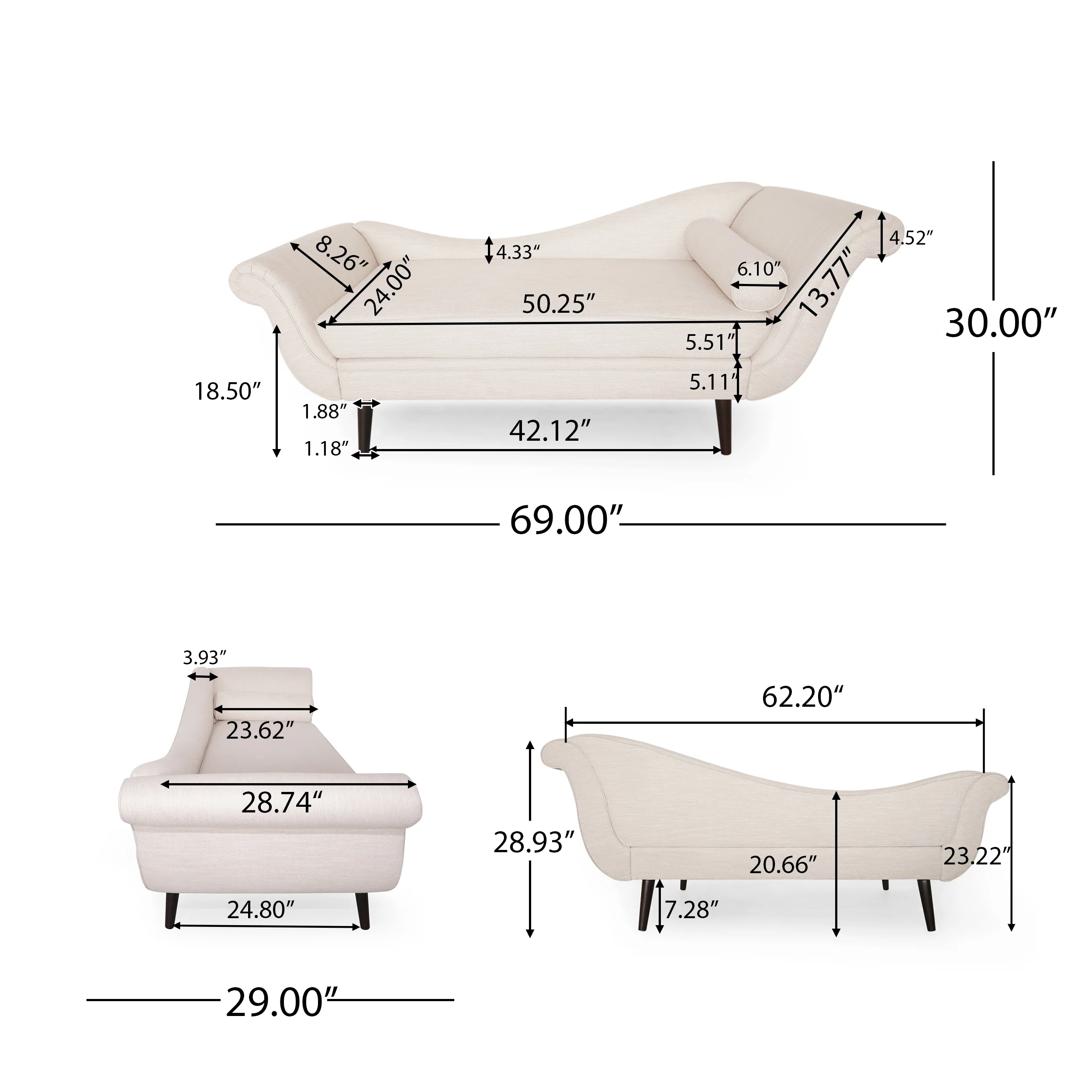 Jakyrah Contemporary Chaise Lounge with Scroll Arms - furnishings