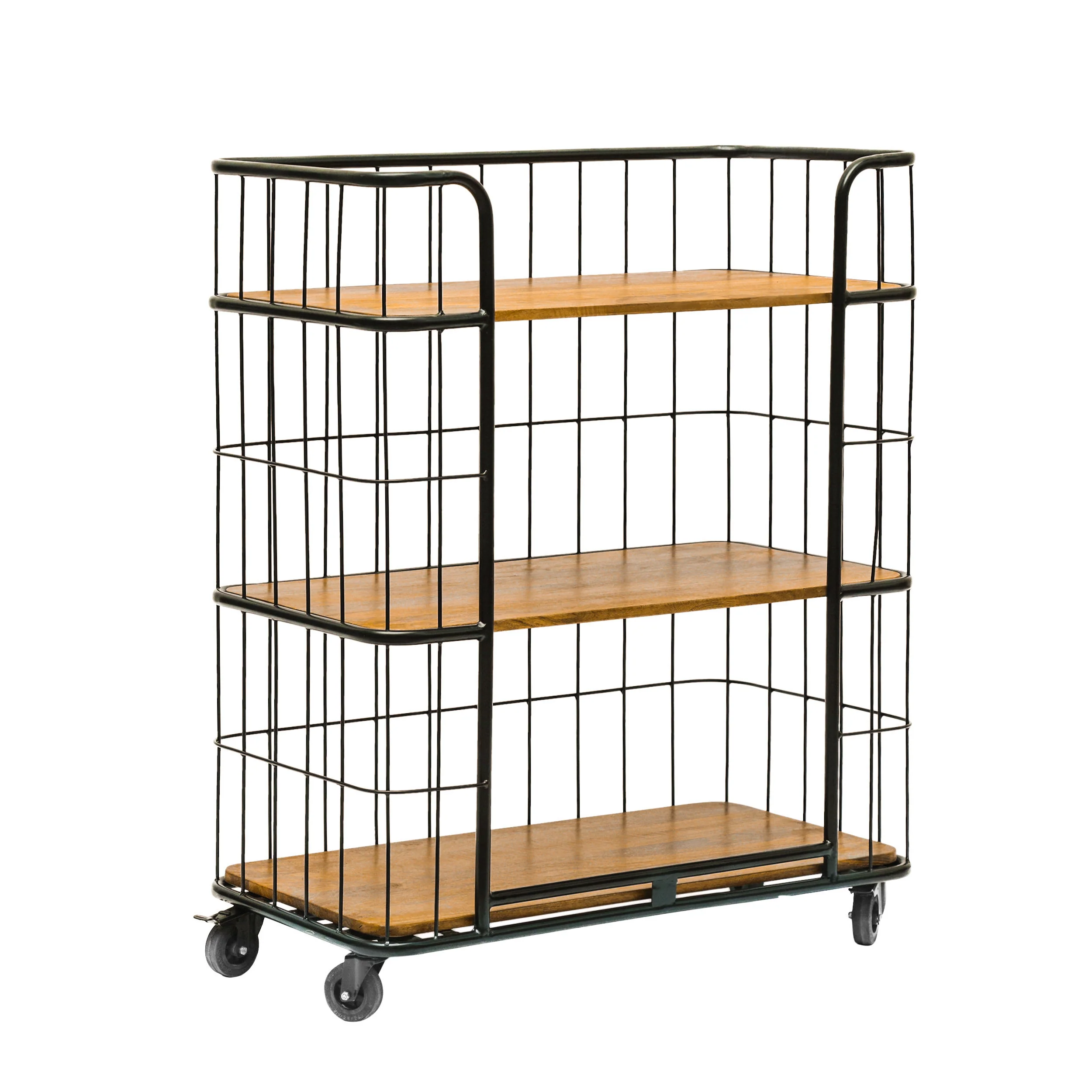 Baddow Modern Industrial Handcrafted Mango Wood Kitchen Cart with Wheels, Natural and Black - furnishings