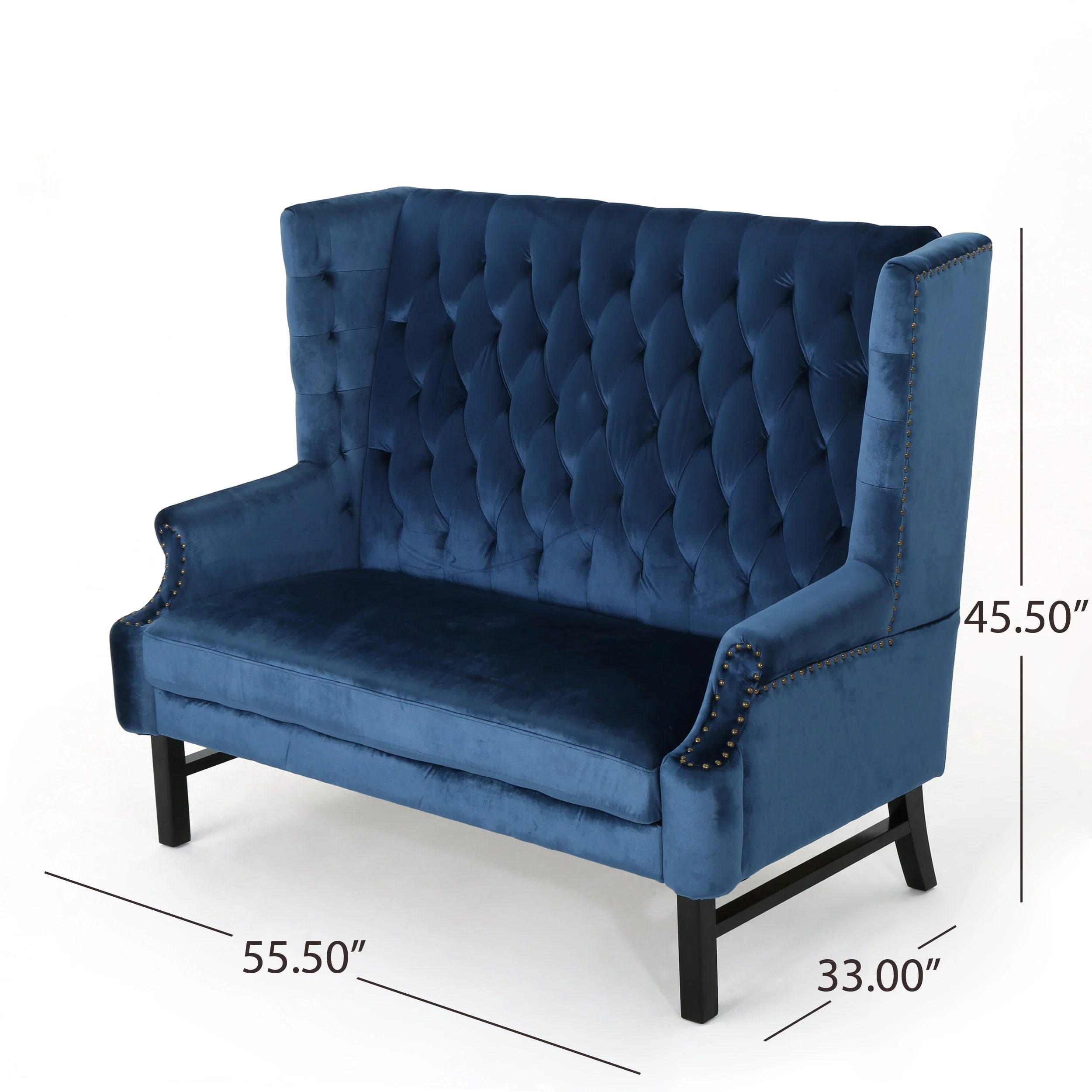 Linsey High Back Tufted Winged New Velvet Loveseat - furnishings