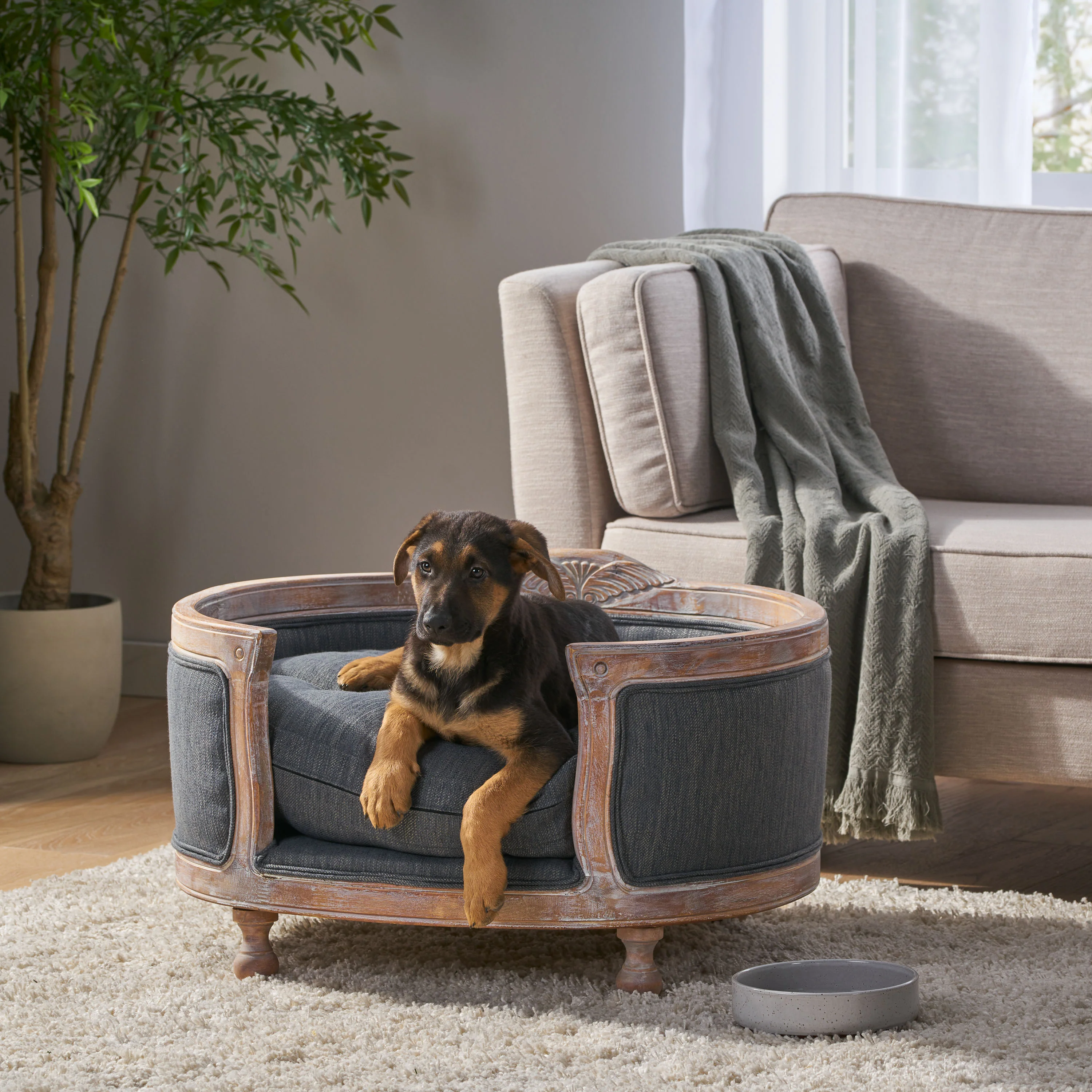 Burgos Contemporary Upholstered Medium Pet Bed with Wood Frame - furnishings