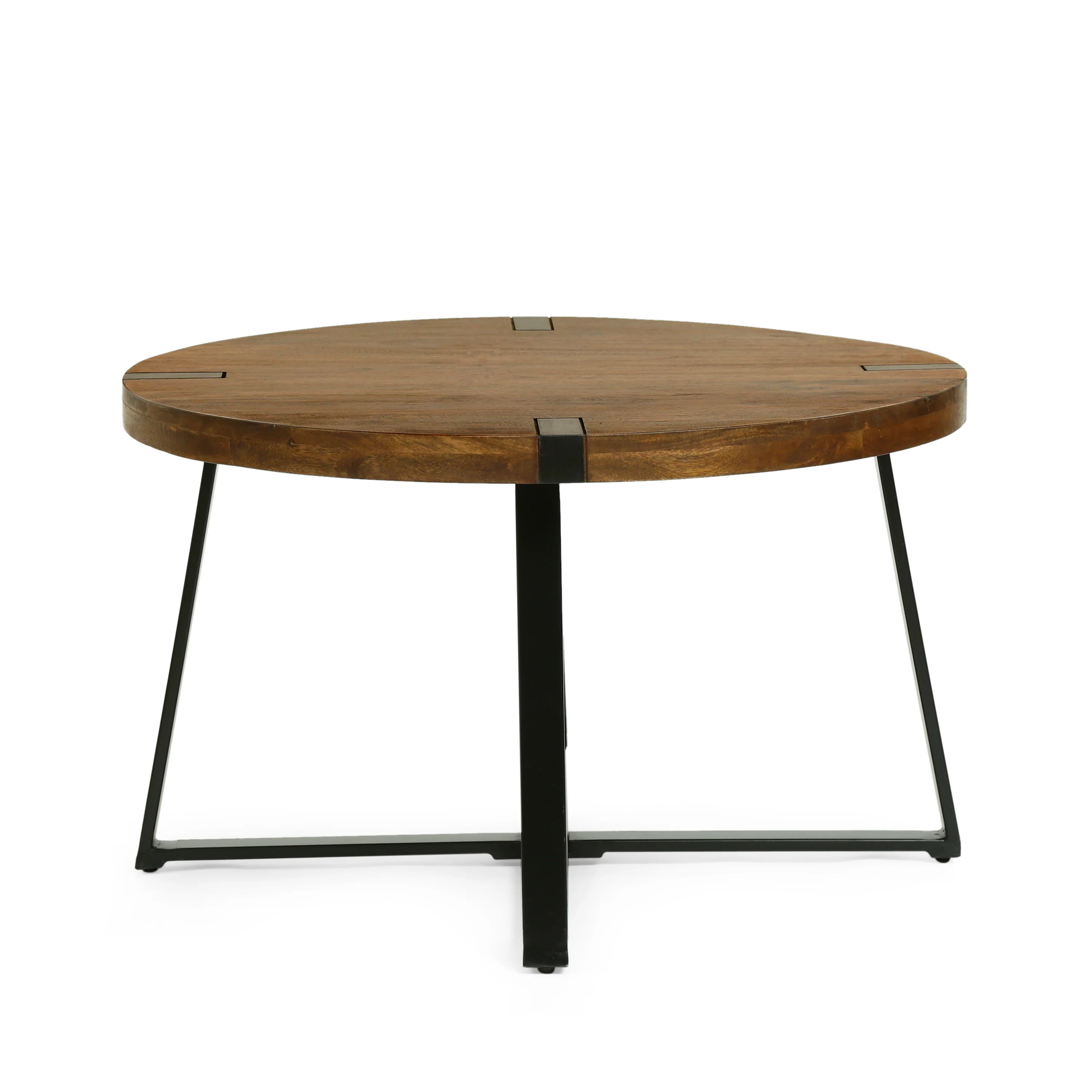 Riverlake Handmade Mango Wood and Iron Circular Coffee Table, Walnut Brown and Black - furnishings