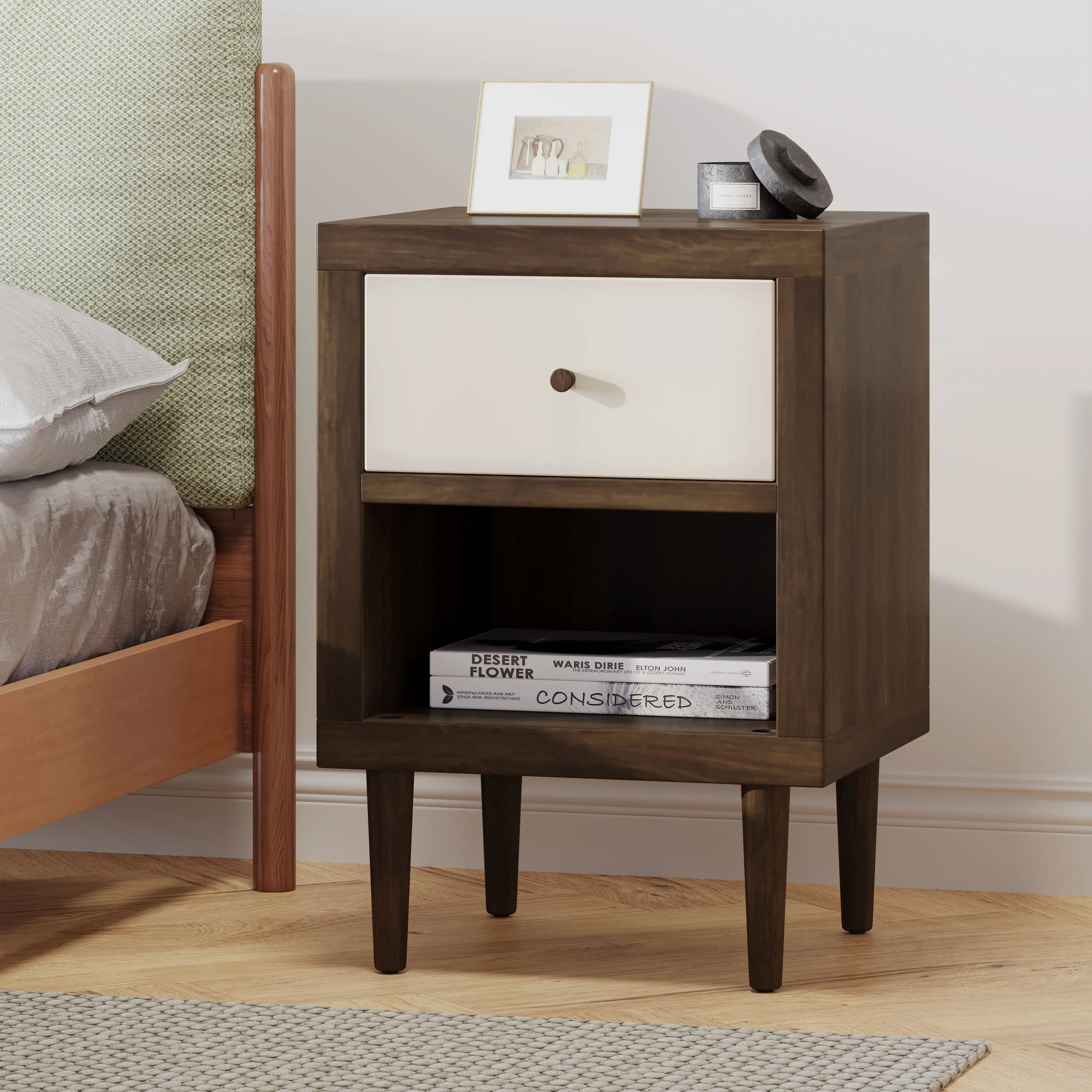 Farhart Faux Wood Single Drawer Nightstand - furnishings