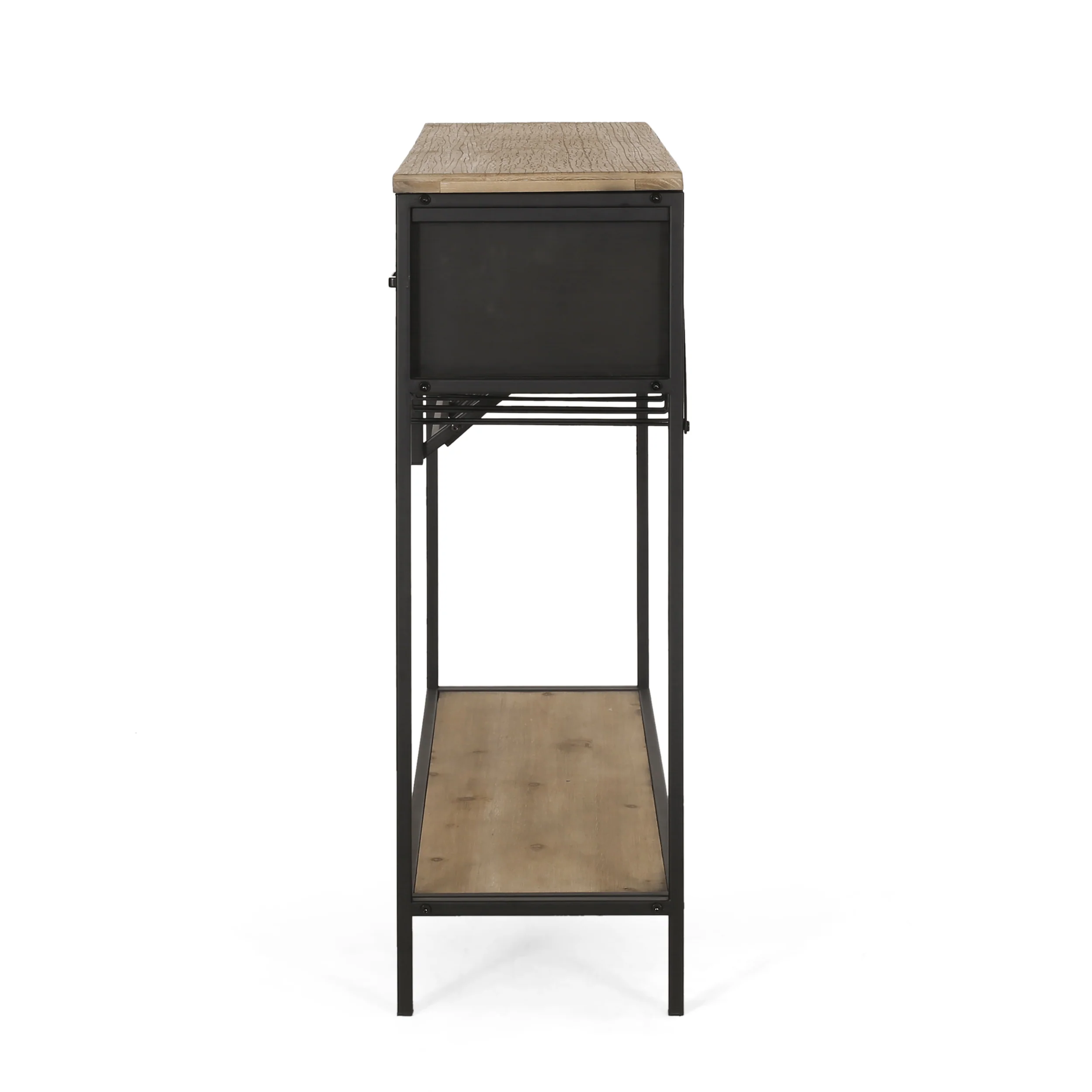 Broadwater Boho Industrial 8 Bottle Wine Rack Console Table with Storage, Natural and Black - furnishings