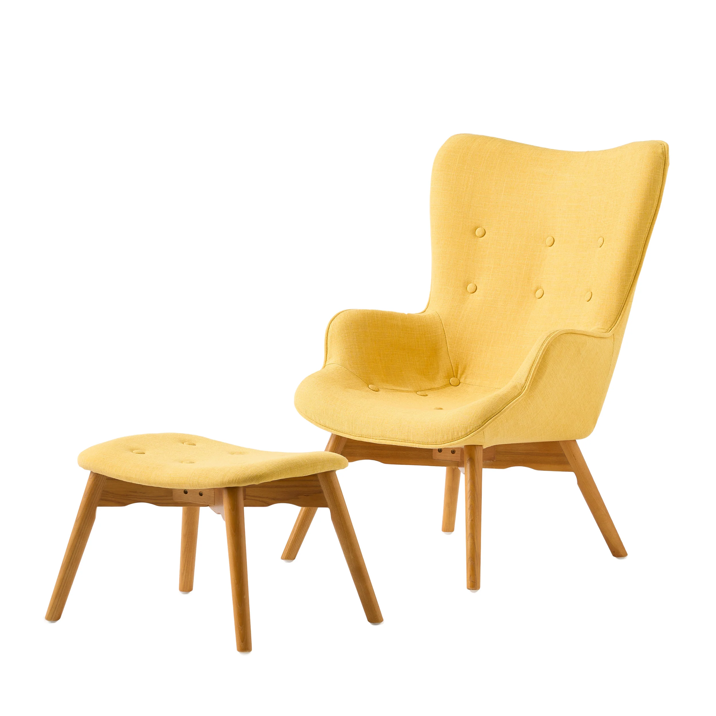 Acantha Mid-Century Modern Wingback Fabric Chair and Ottoman Set - furnishings