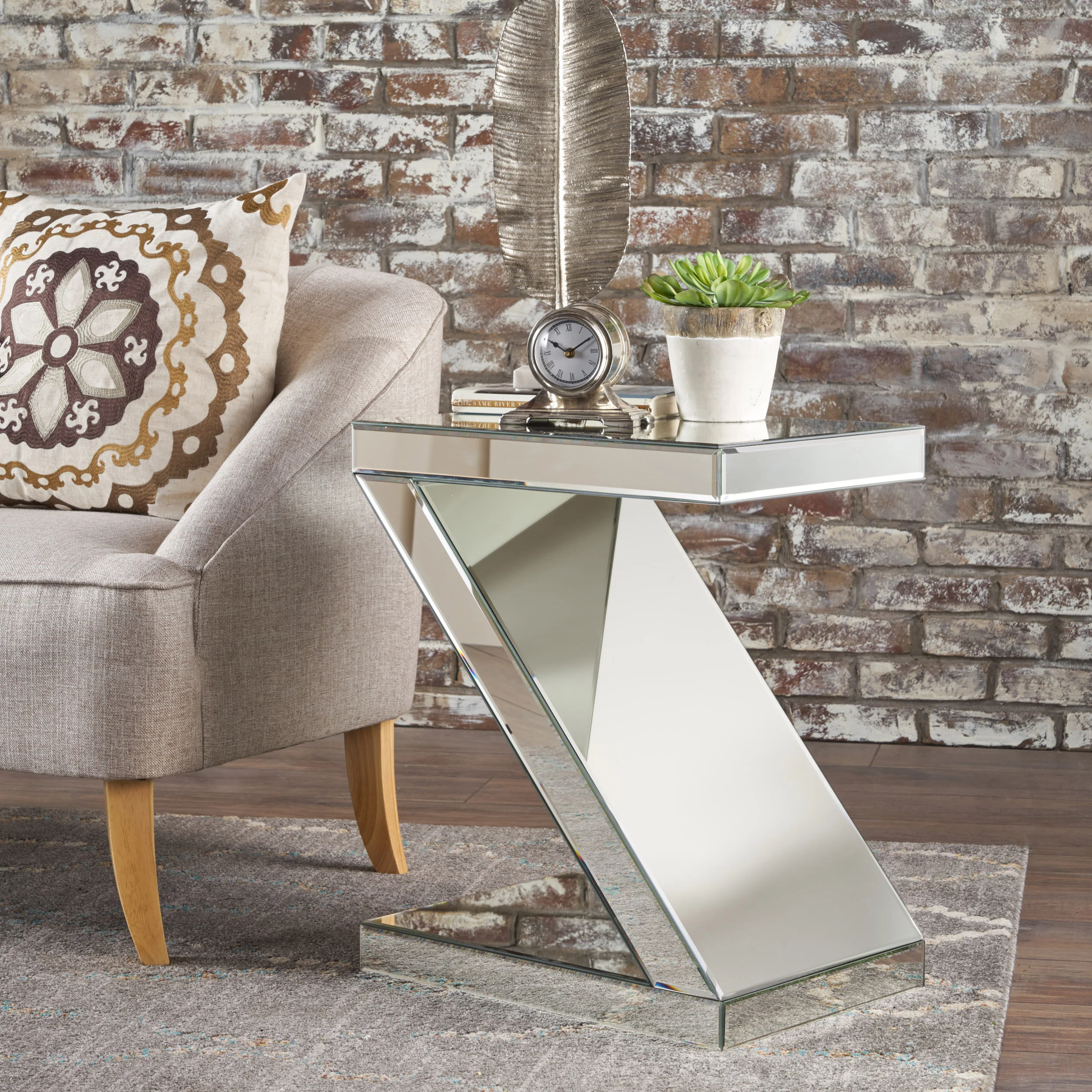 Adu Mirrored Z Shaped Side Table - furnishings