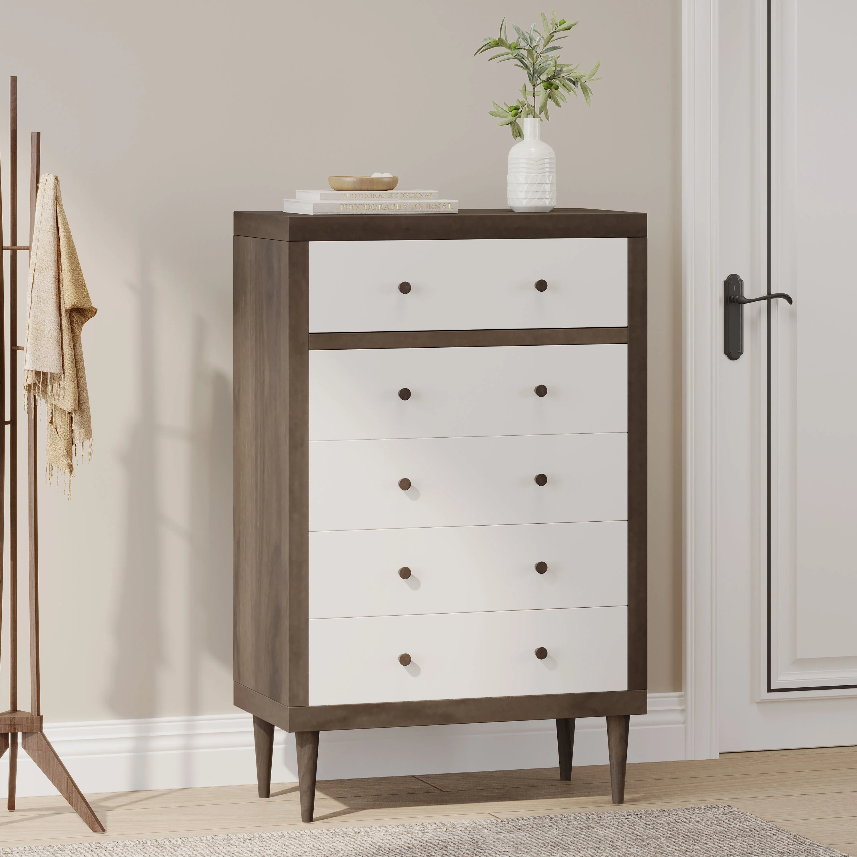 Farhart Mid Century Modern 5 Drawer Dresser - furnishings