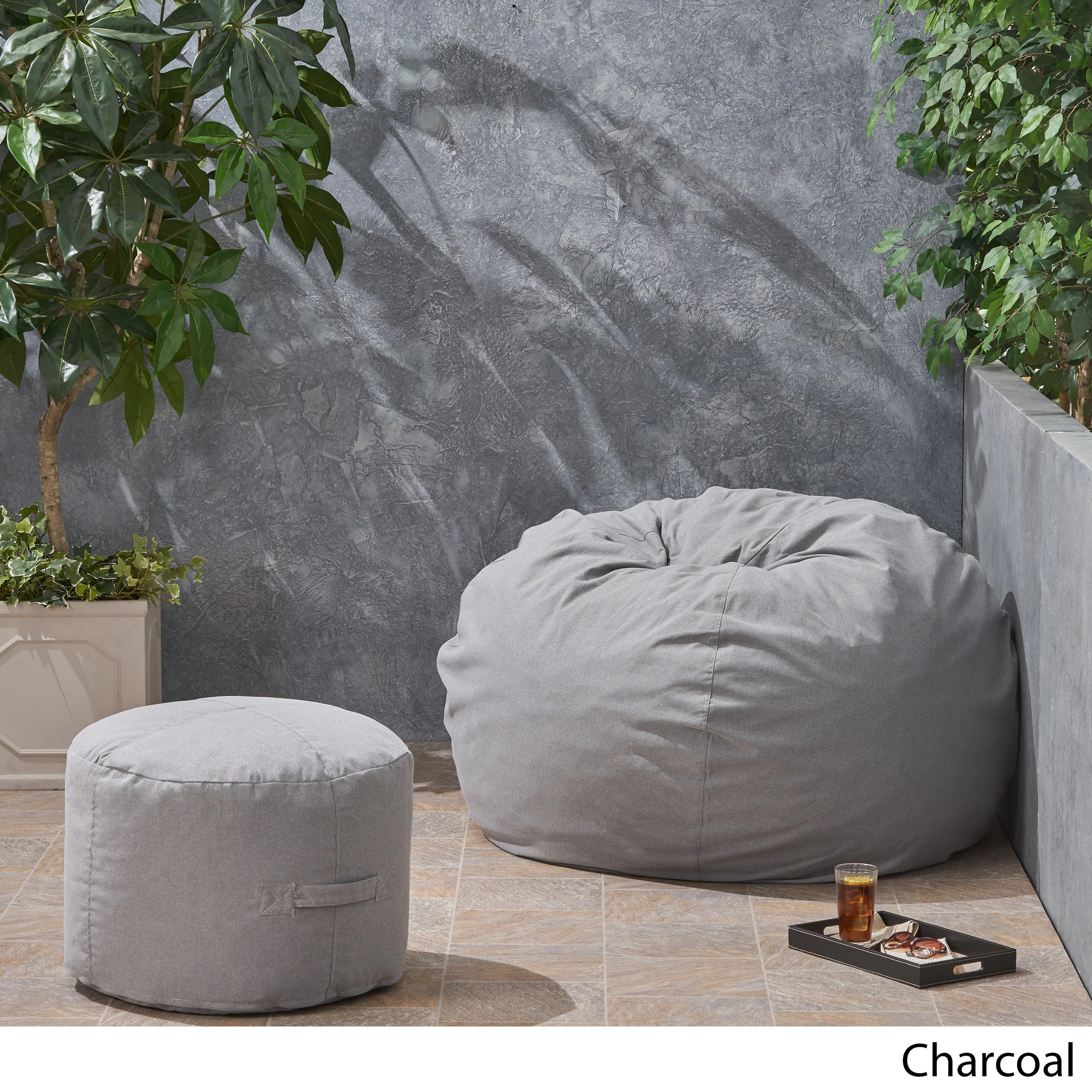 Cavalia Bay Outdoor Water Resistant 4.5 Bean Bag and 2 Ottoman Pouf Set - furnishings